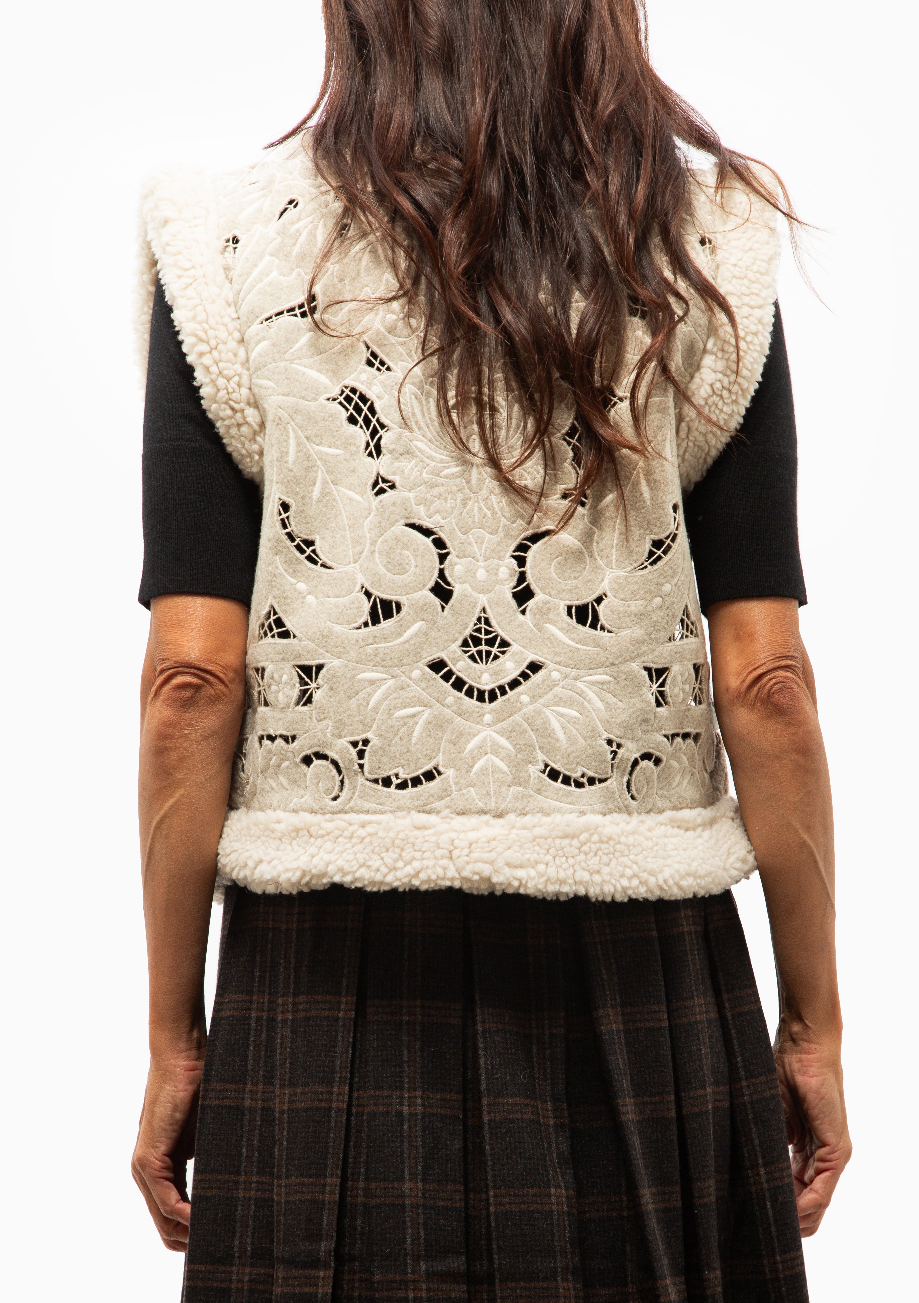 Ceci Embroidery Felt Vest | Oatmeal