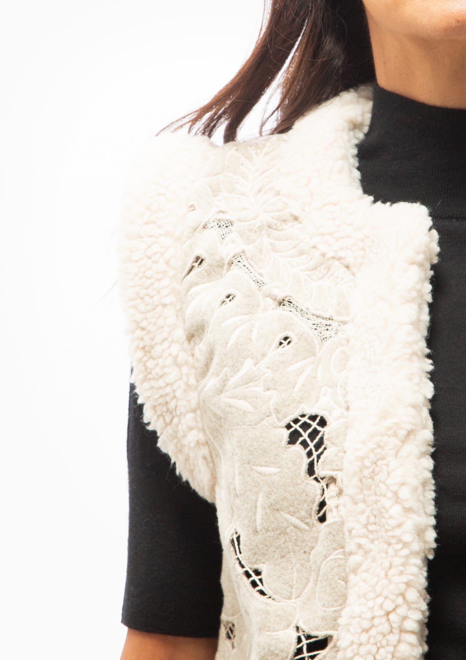 Ceci Embroidery Felt Vest | Oatmeal