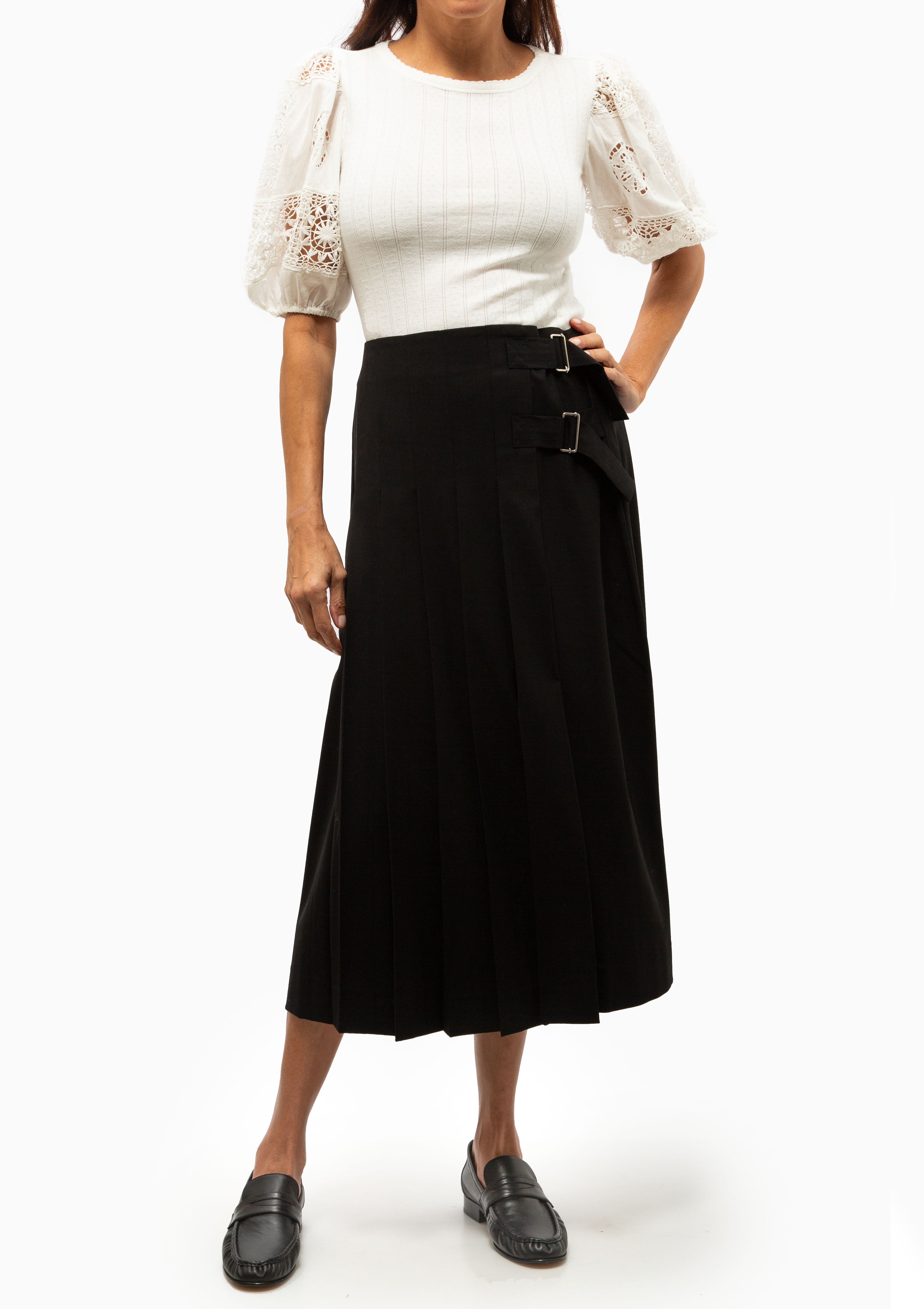 Elisa Pleated Midi Skirt | Black
