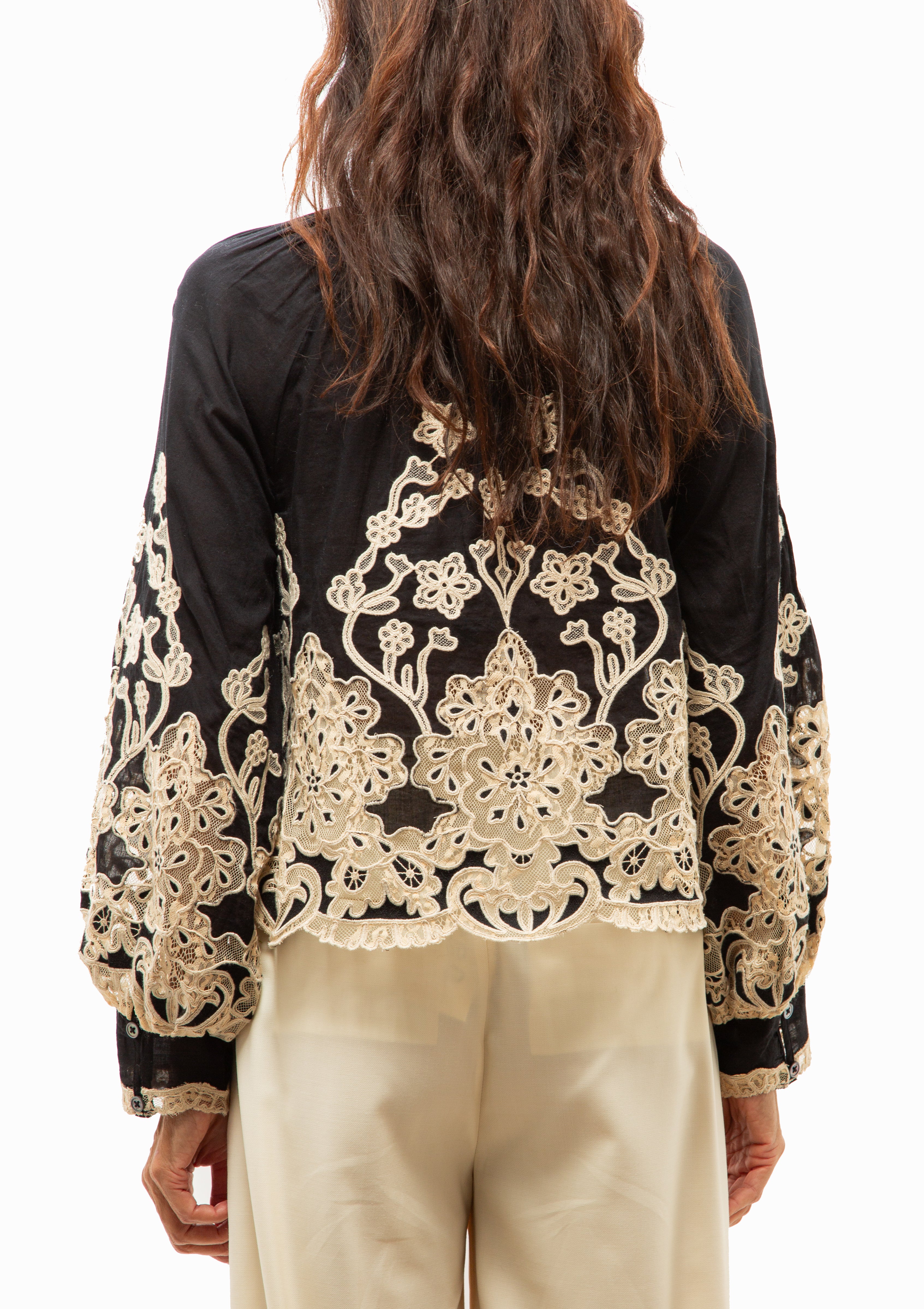 Gracelyn Lace Embroidered Long Sleeve Top | Black
