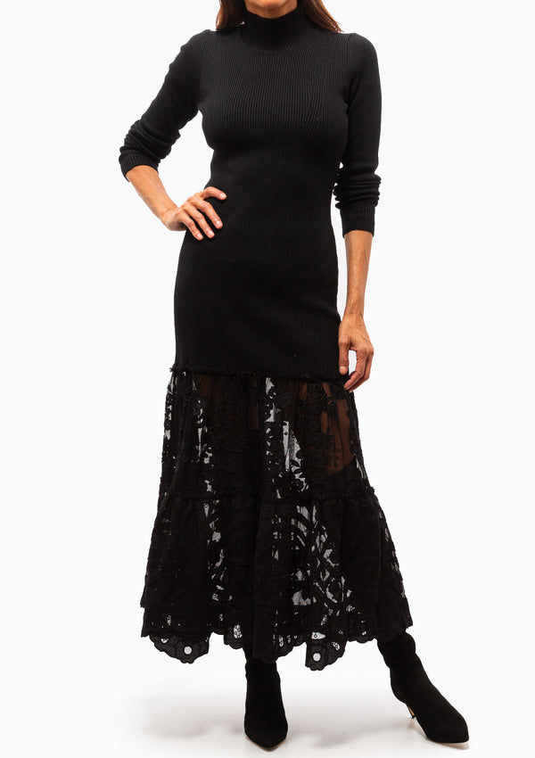 Joelle Applique Ribbed Dress | Black