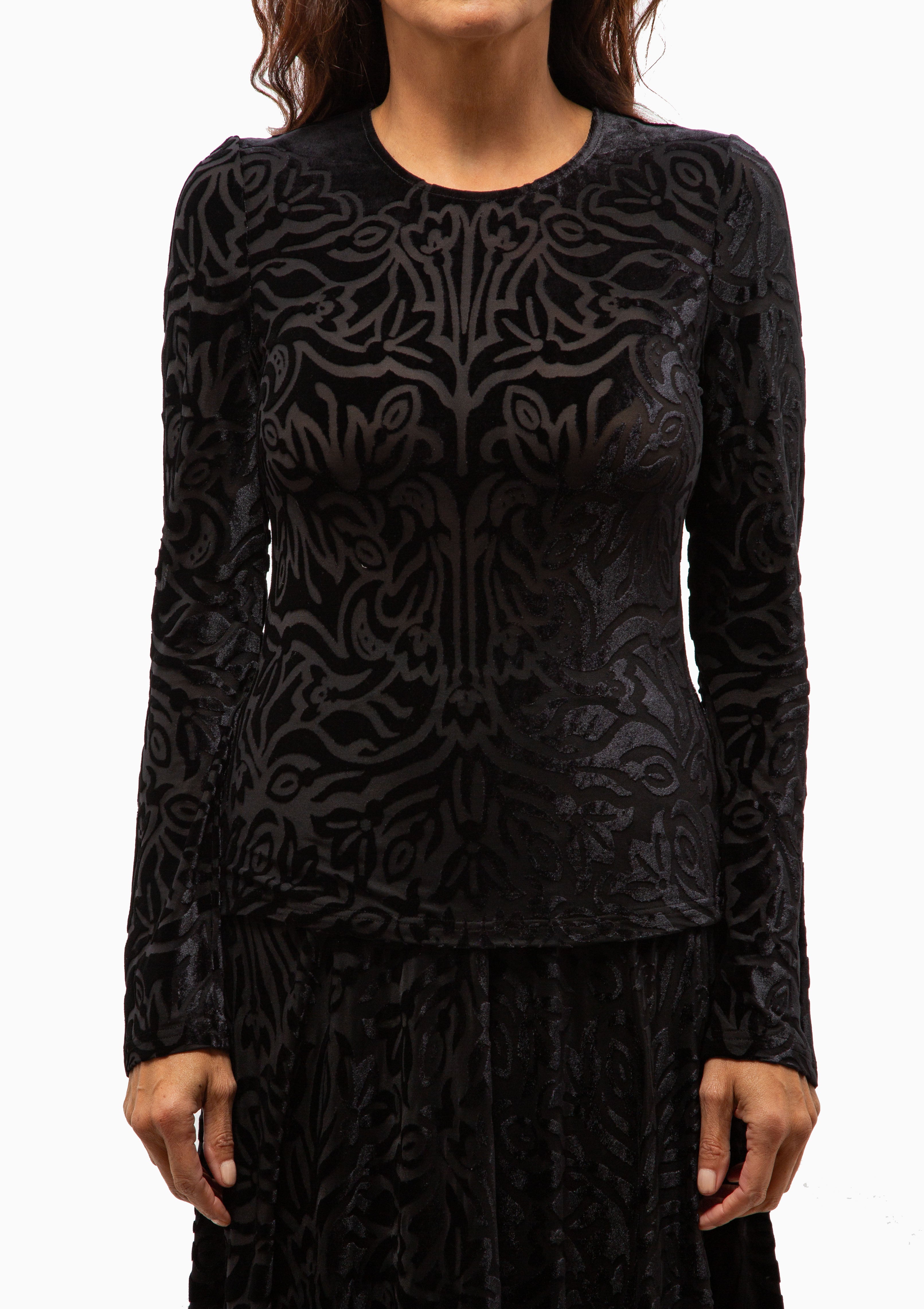 Julie Burnout Velvet Long Sleeve Top | Black