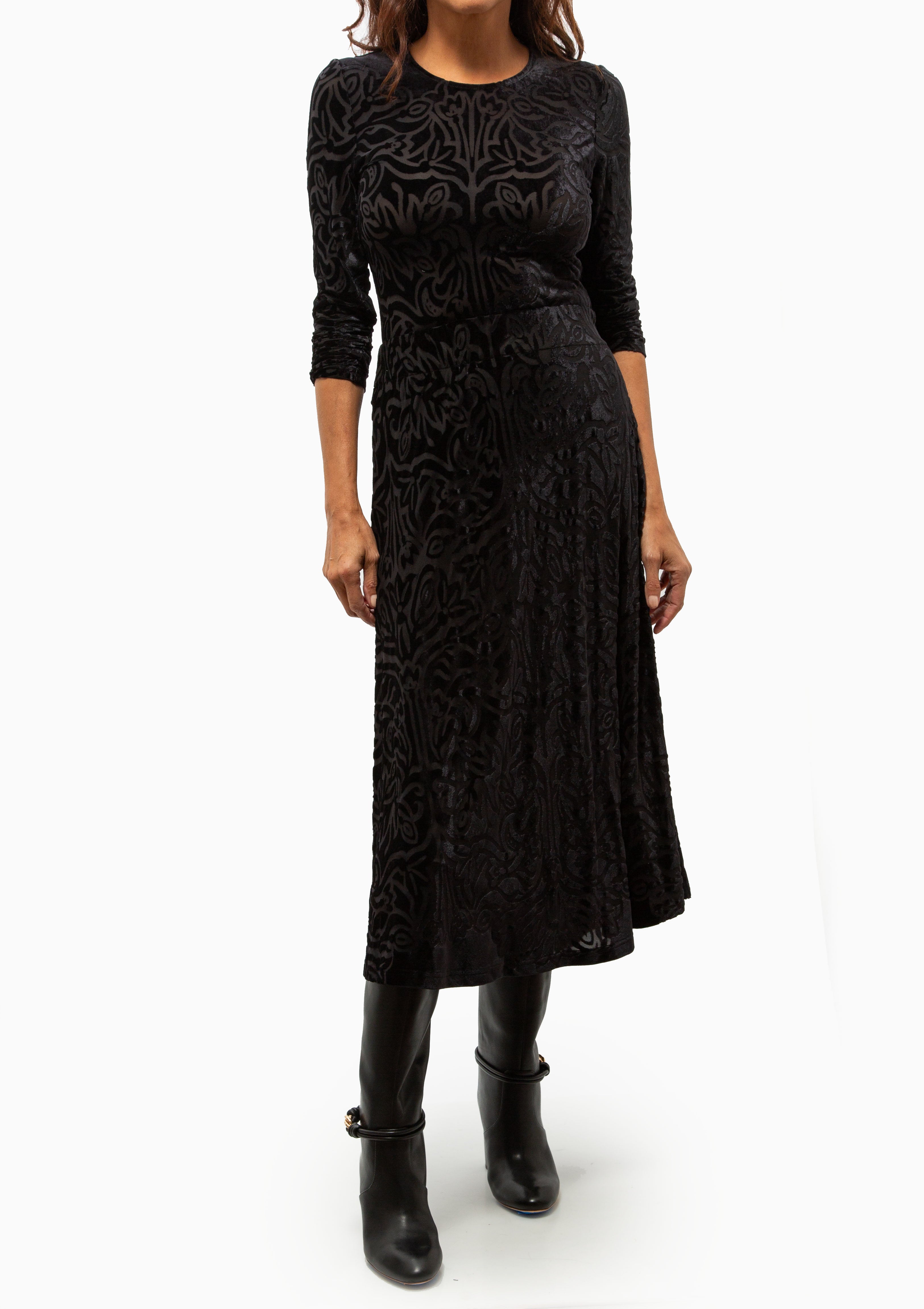 Julie Burnout Velvet Long Sleeve Top | Black