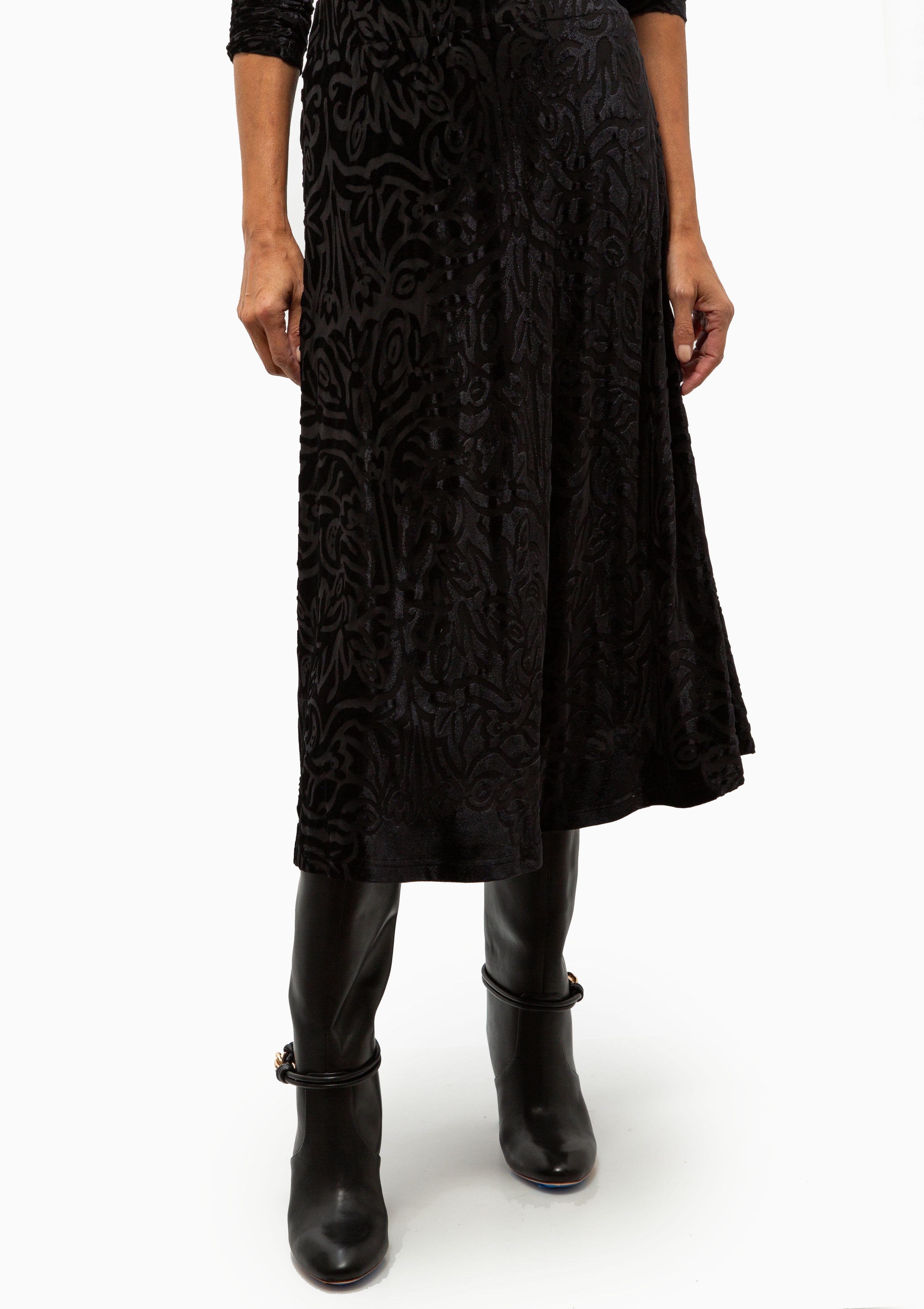 Julie Burnout Velvet Midi Skirt | Black