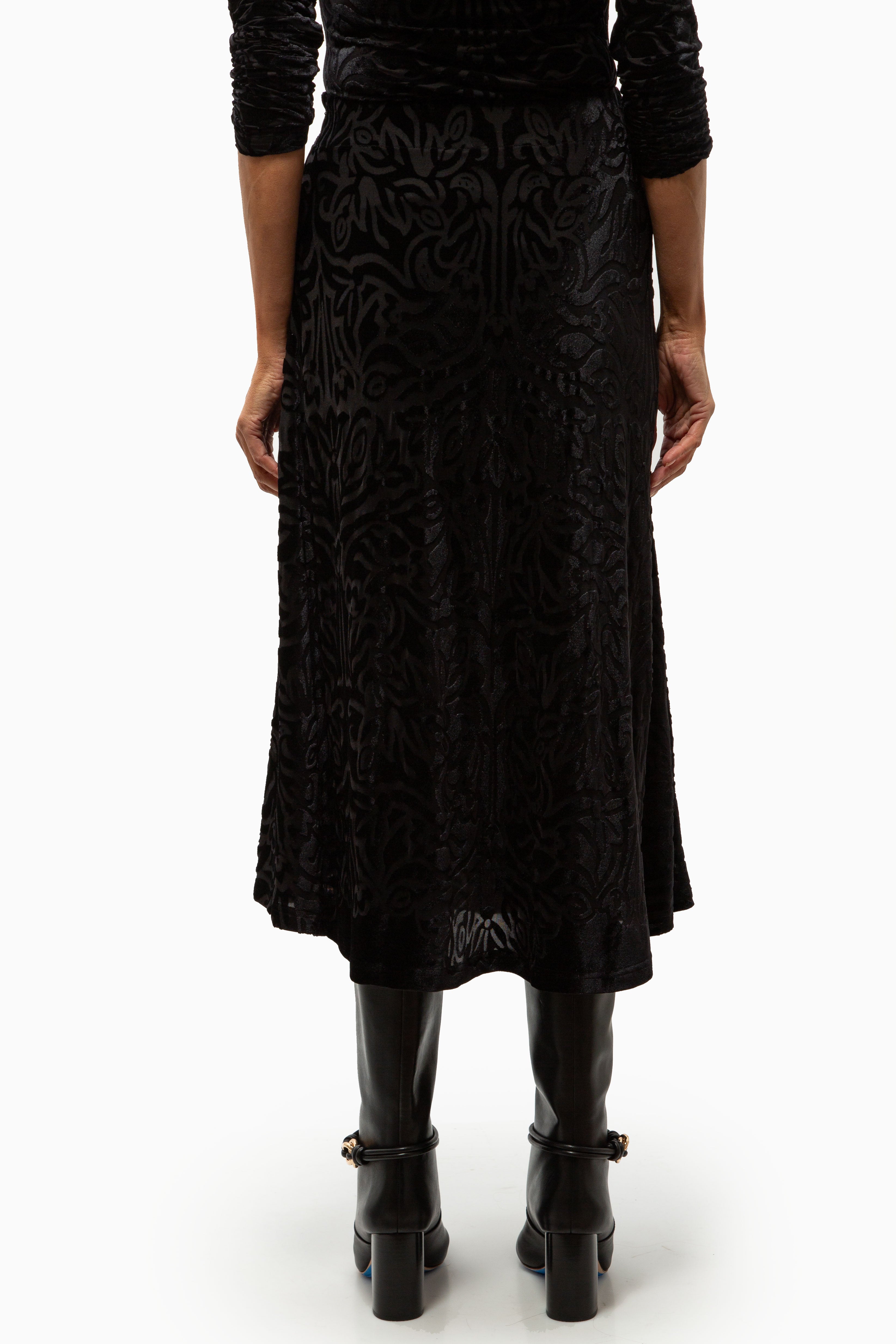 Julie Burnout Velvet Midi Skirt | Black