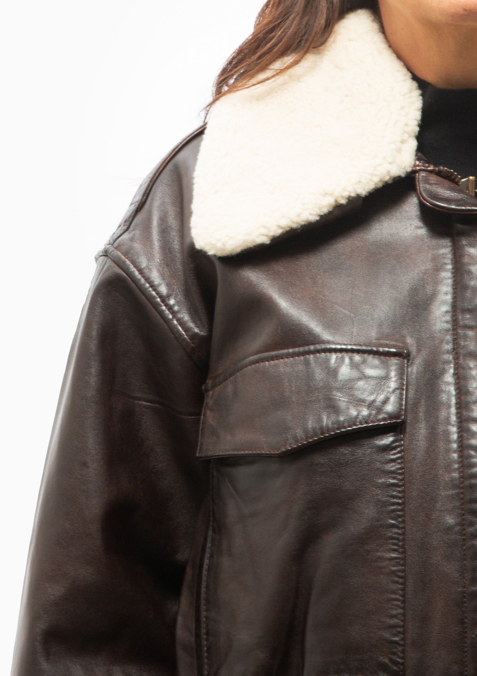 Lenoir Leather Cropped Bomber Jacket | Chocolate