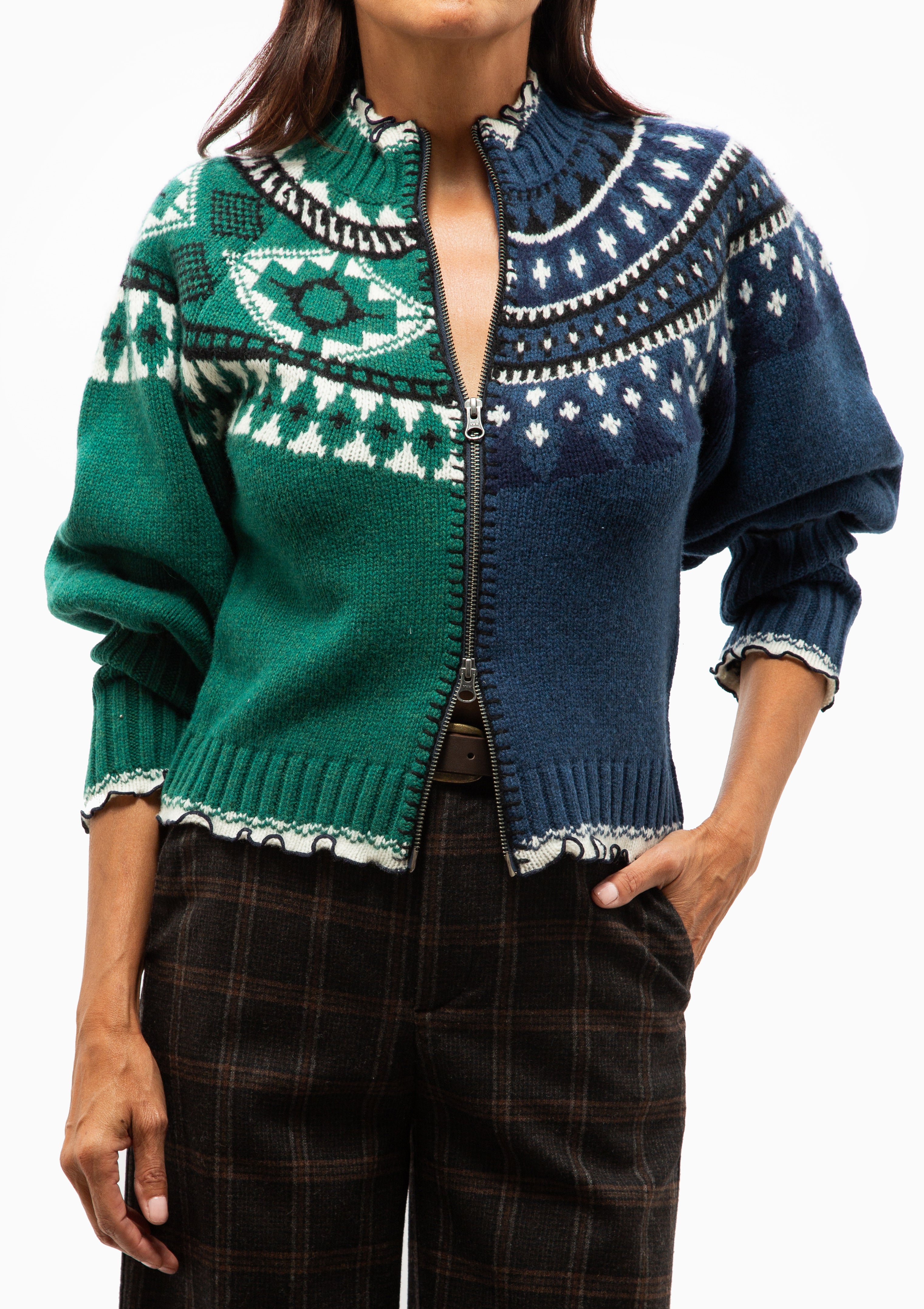 Linea Fair Isle Zip Front Cardigan | Multi