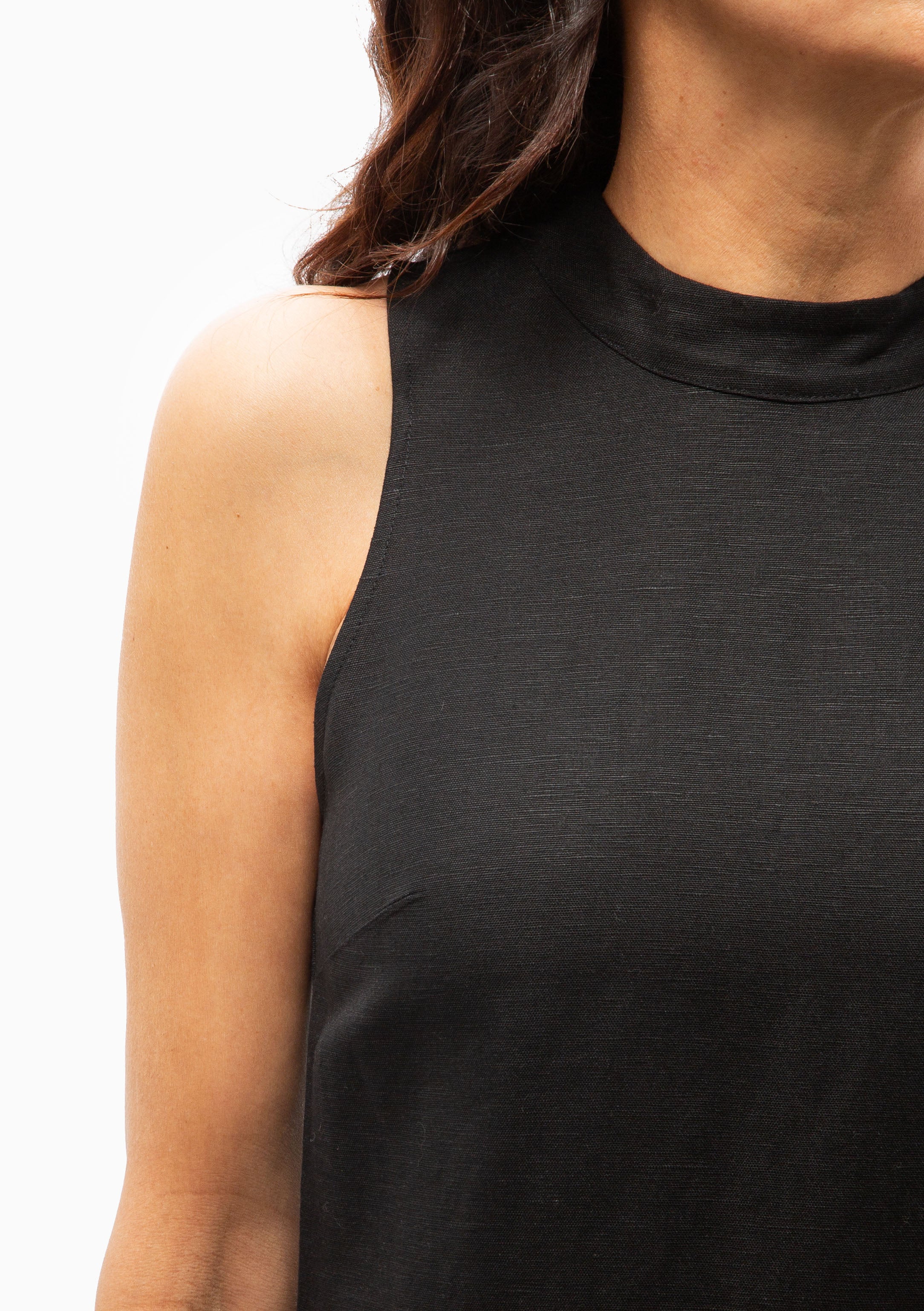 Marja Embroidery Mesh Combo Tank Dress | Black