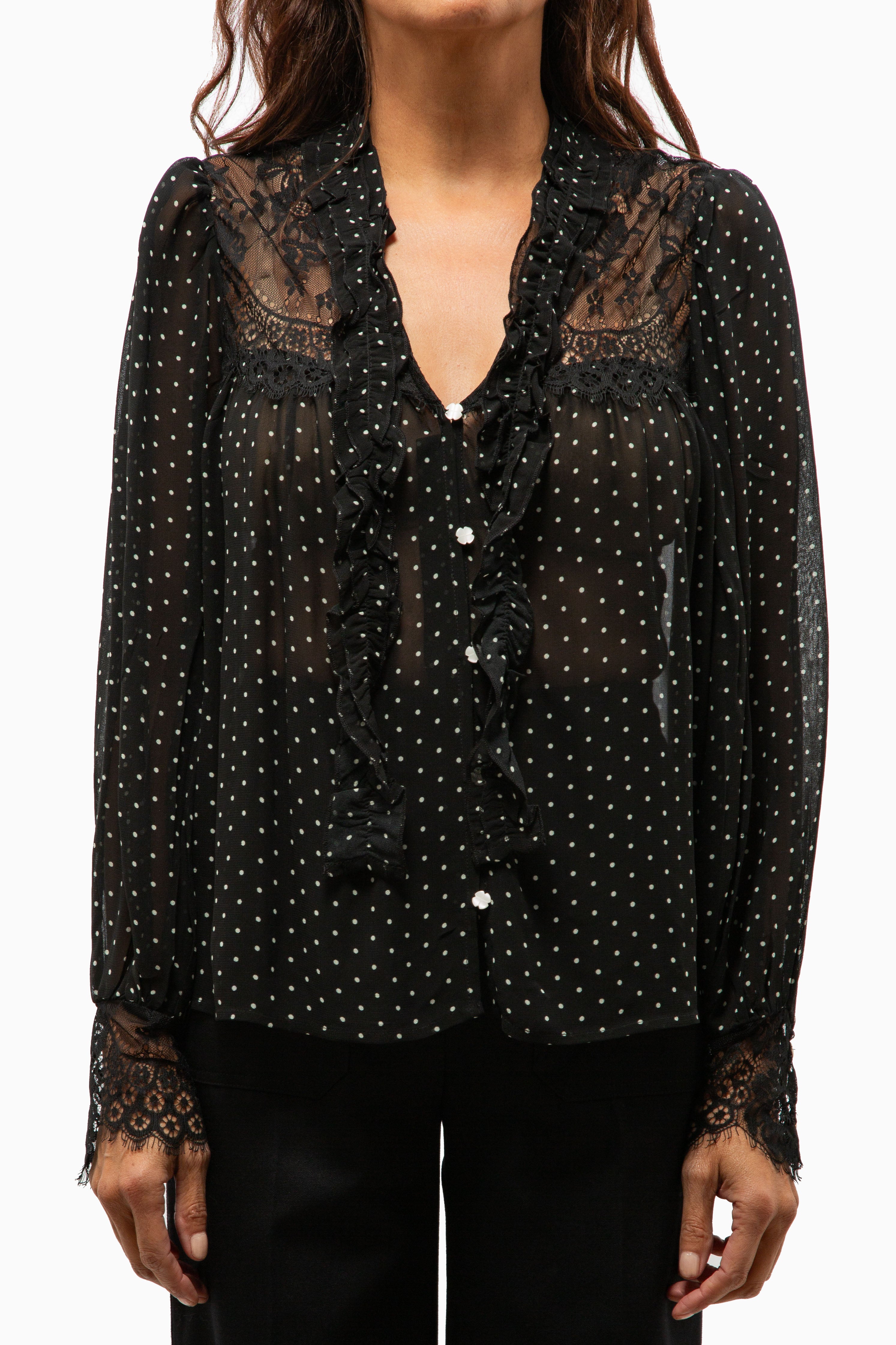 Melody Polka Dot Long Sleeve Top | Black