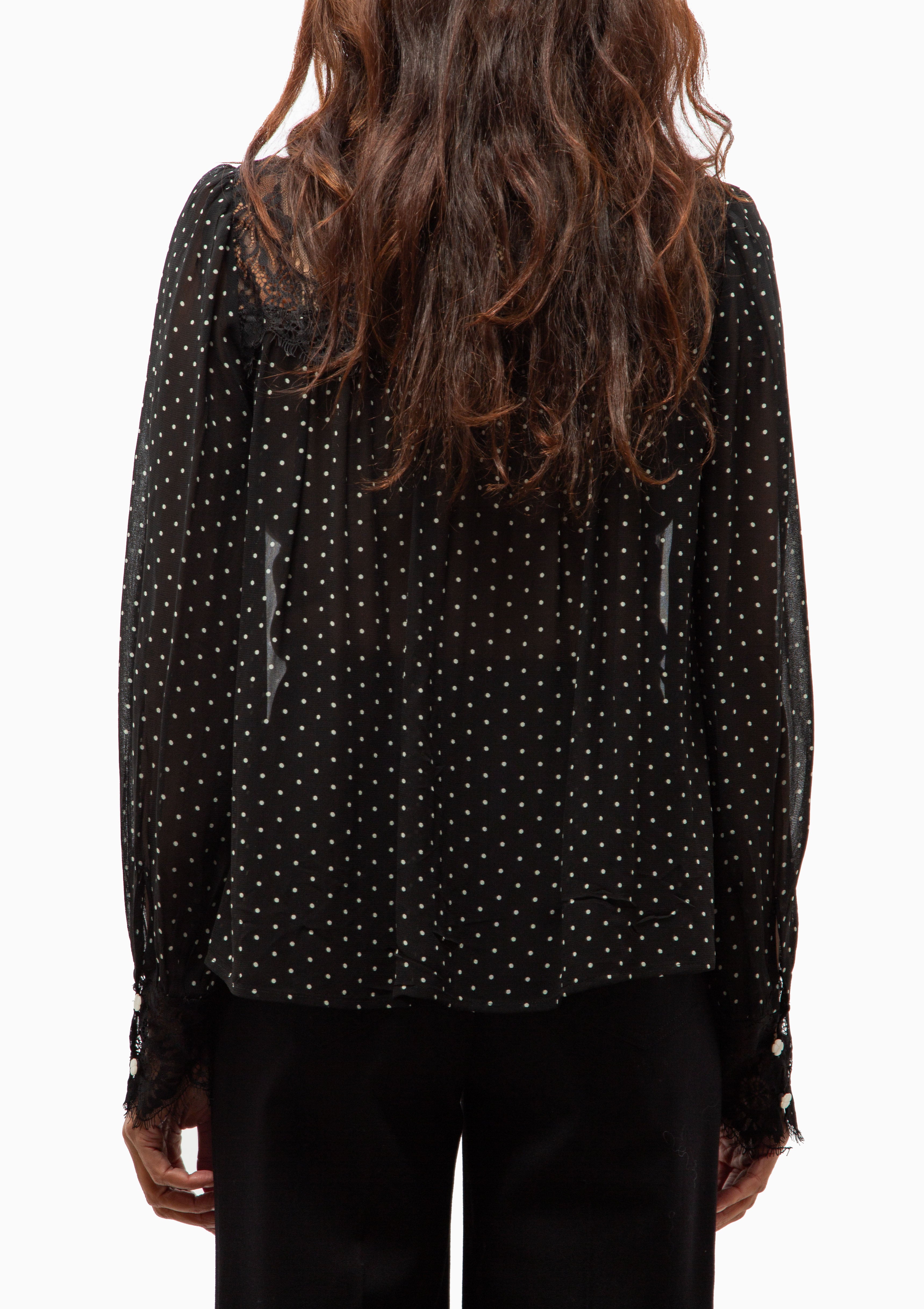 Melody Polka Dot Long Sleeve Top | Black