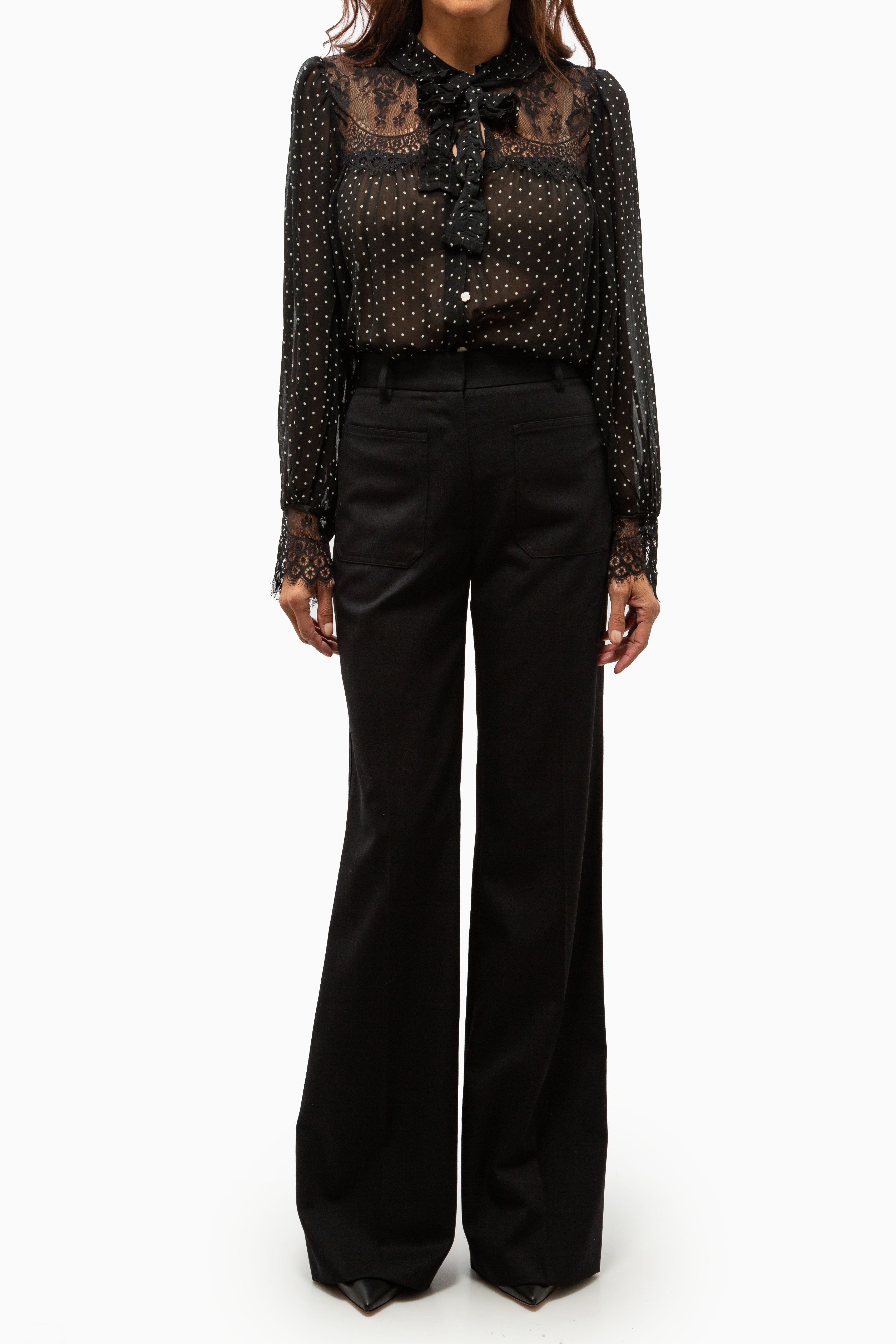 Melody Polka Dot Long Sleeve Top | Black