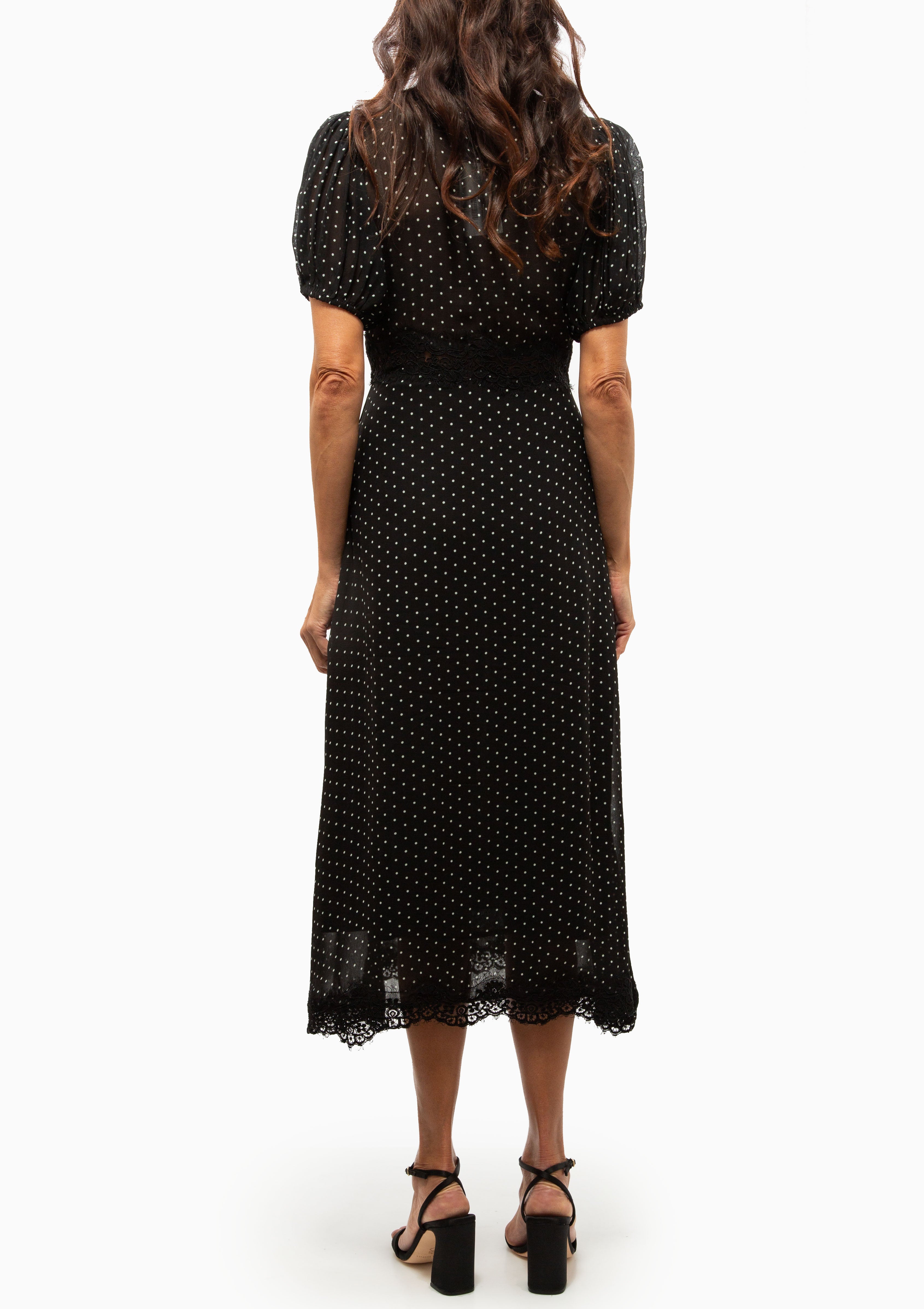 Melody Polka Dot Puff Sleeve Dress | Black