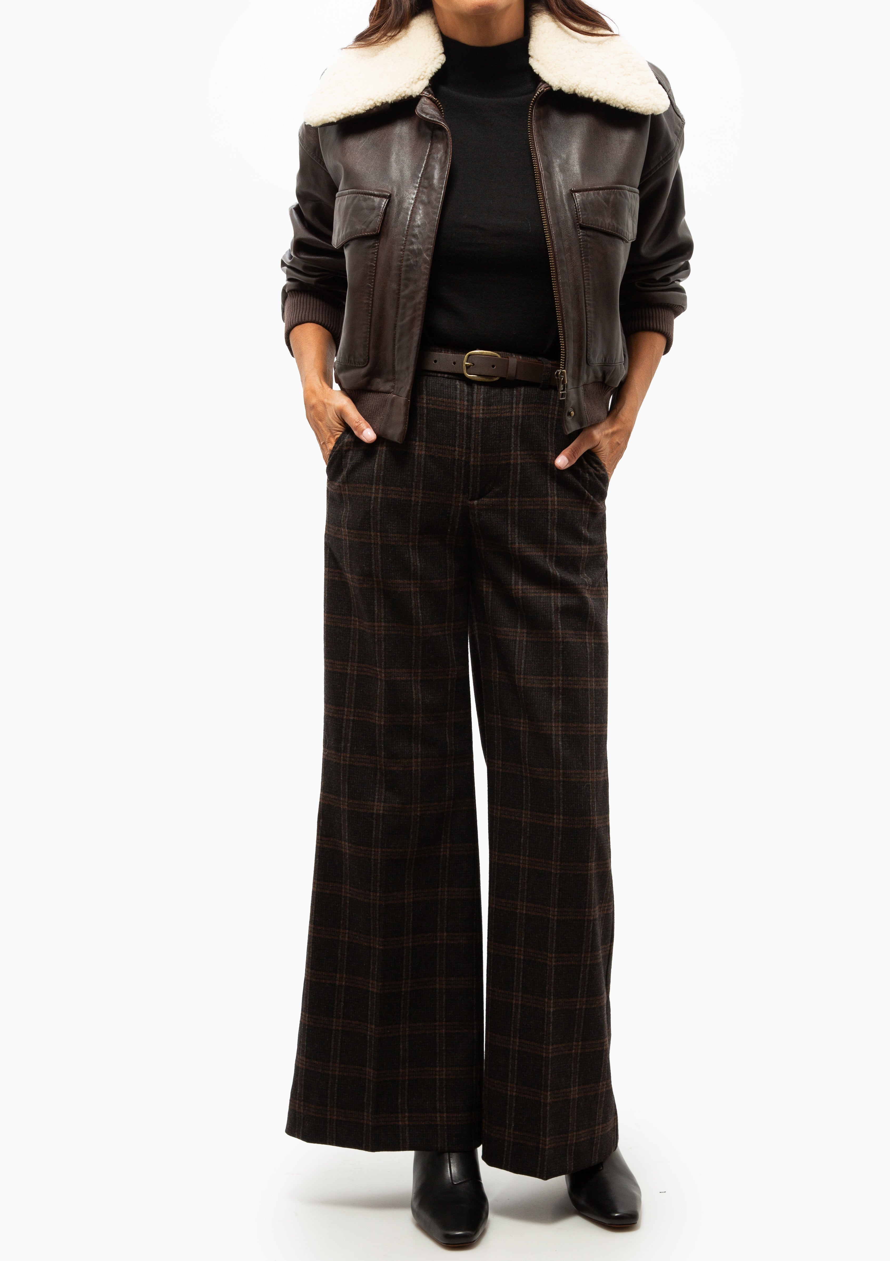 Monroe Wool Plaid Belted High Waisted Pant | Multi