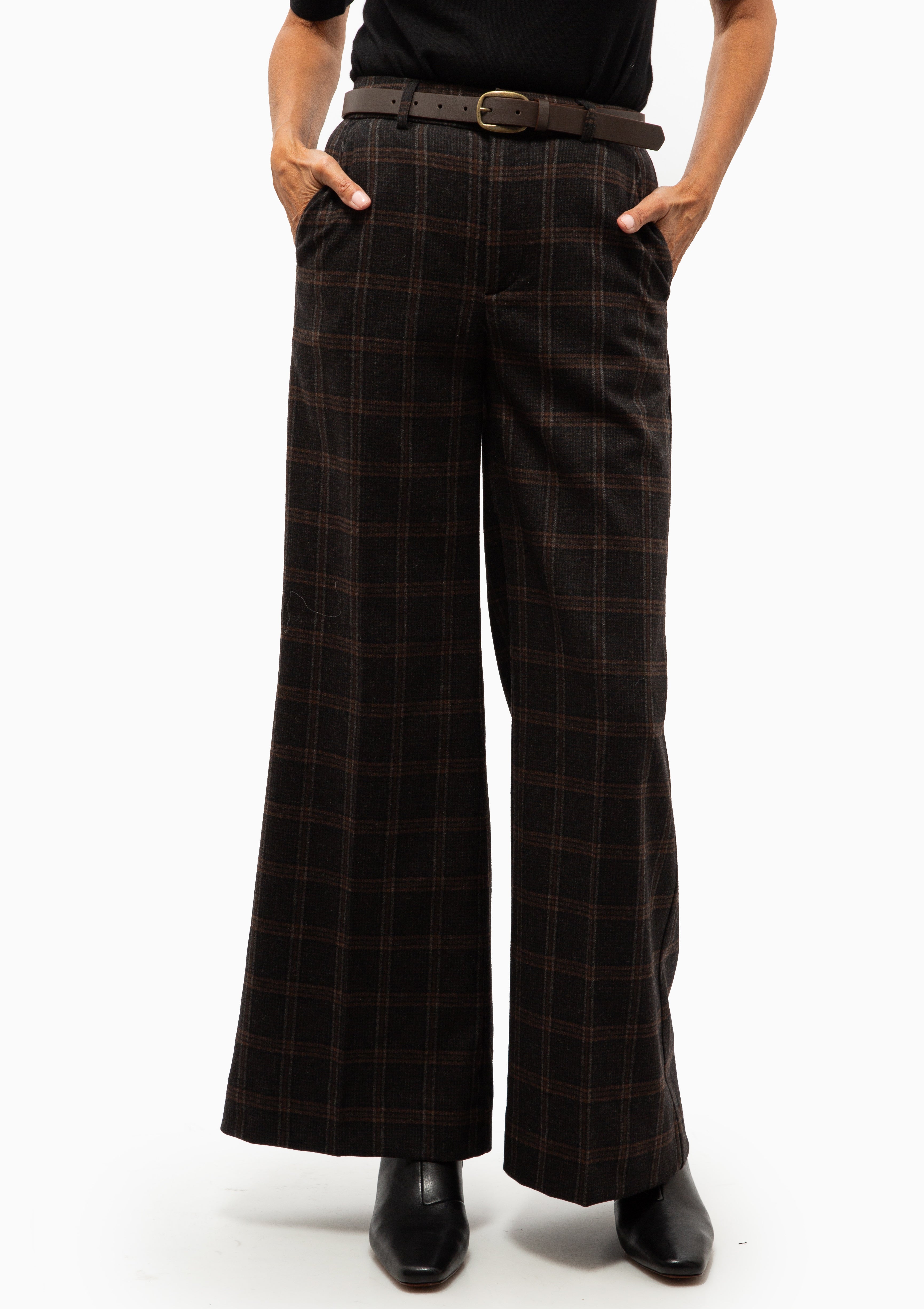 Monroe Wool Plaid Belted High Waisted Pant | Multi