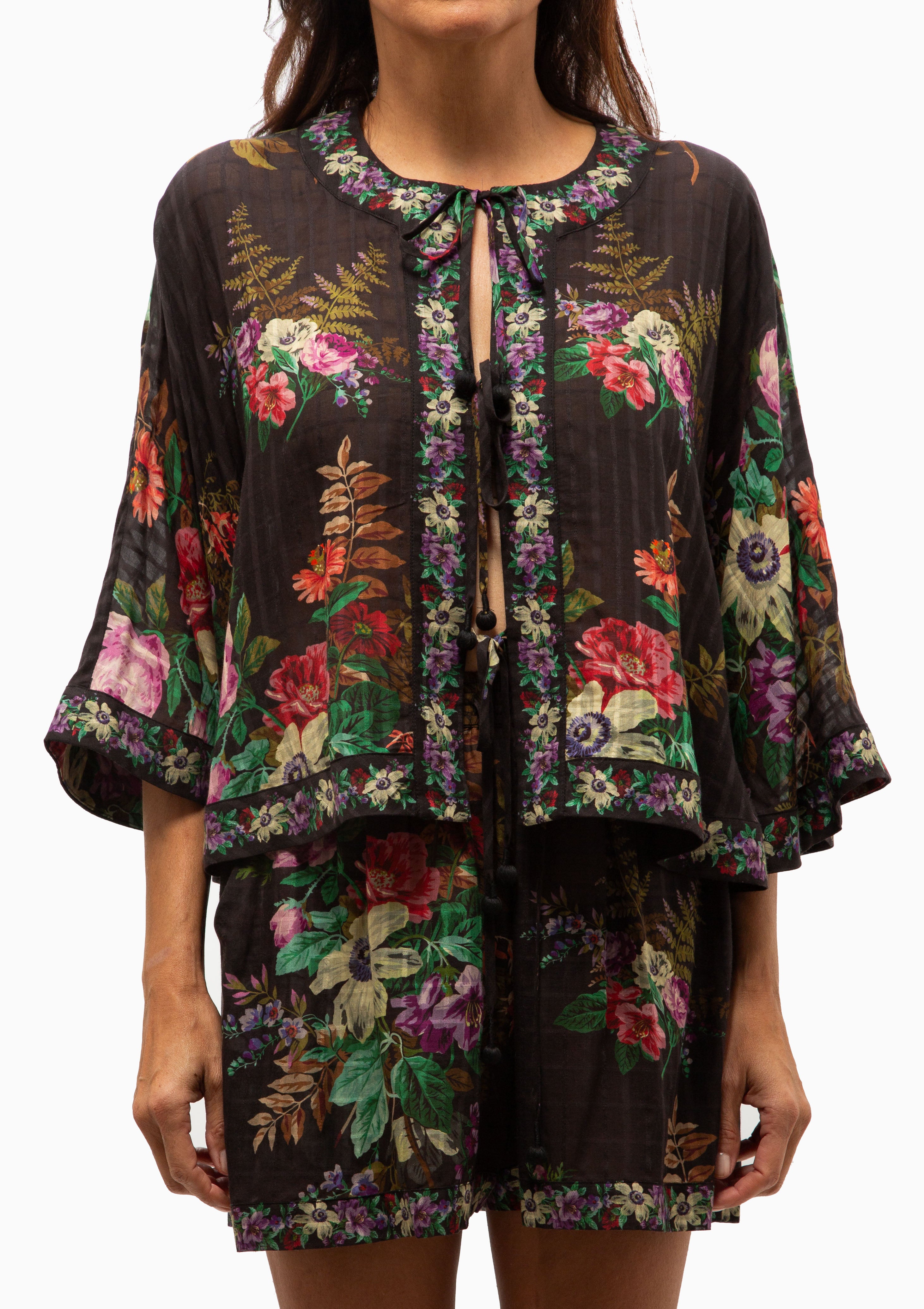Viktoria Print Tie Front Top | Multi