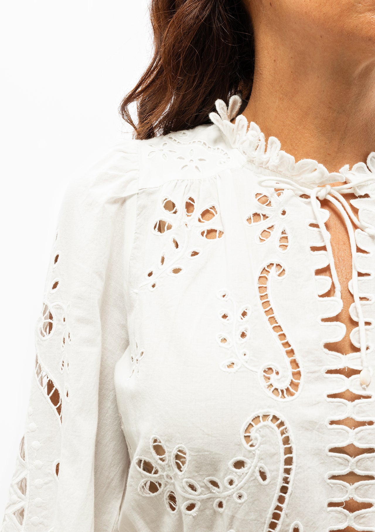 Liat Embroidery Long Sleeve Top | White
