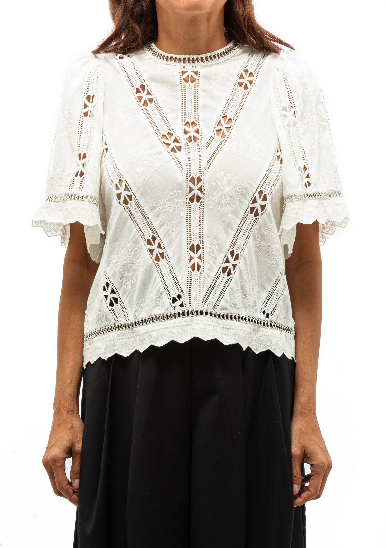 Sharika Embroidery Short Sleeve Top | Cream