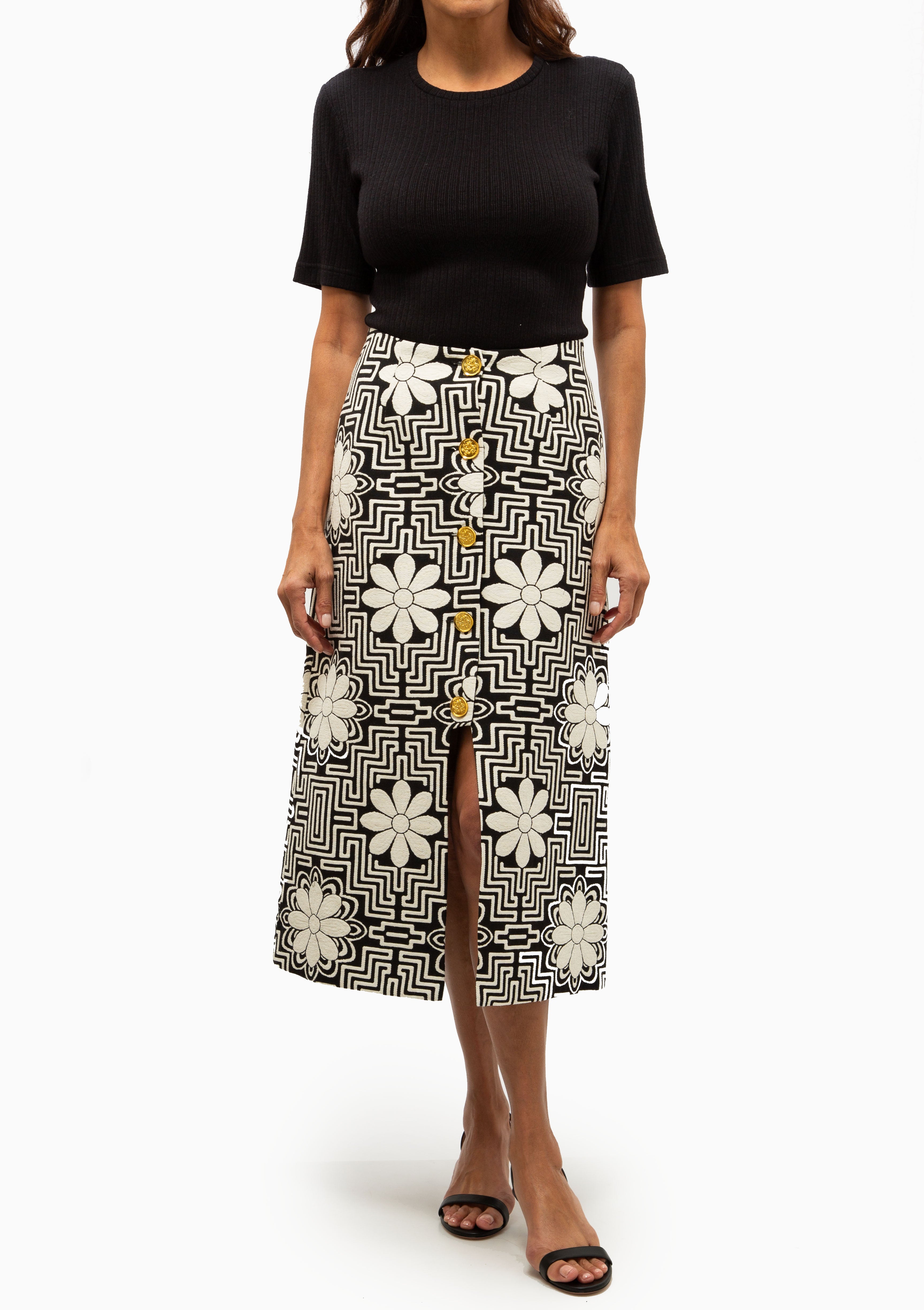 A-Line Midi Skirt | Black Graphic
