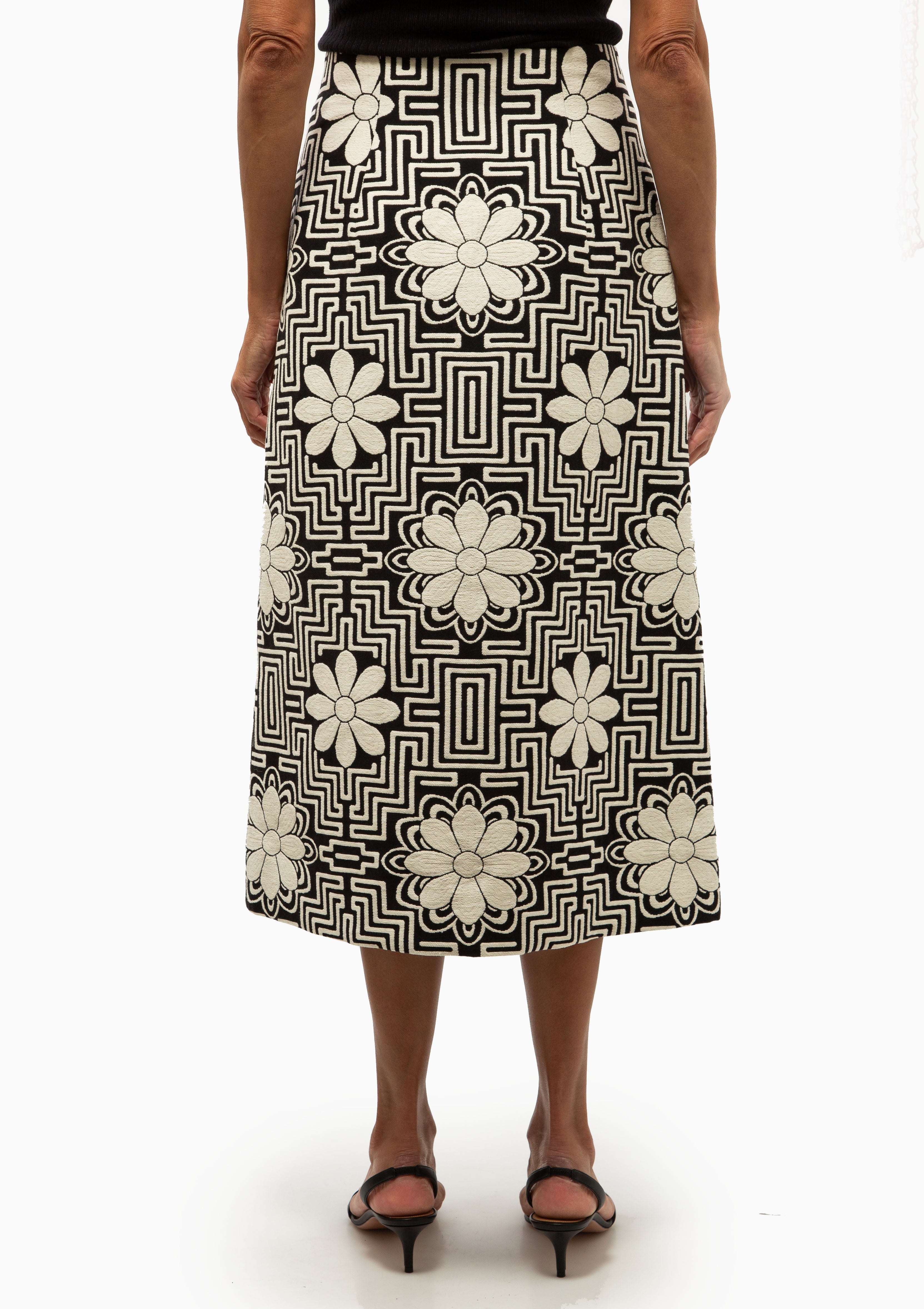 A-Line Midi Skirt | Black Graphic