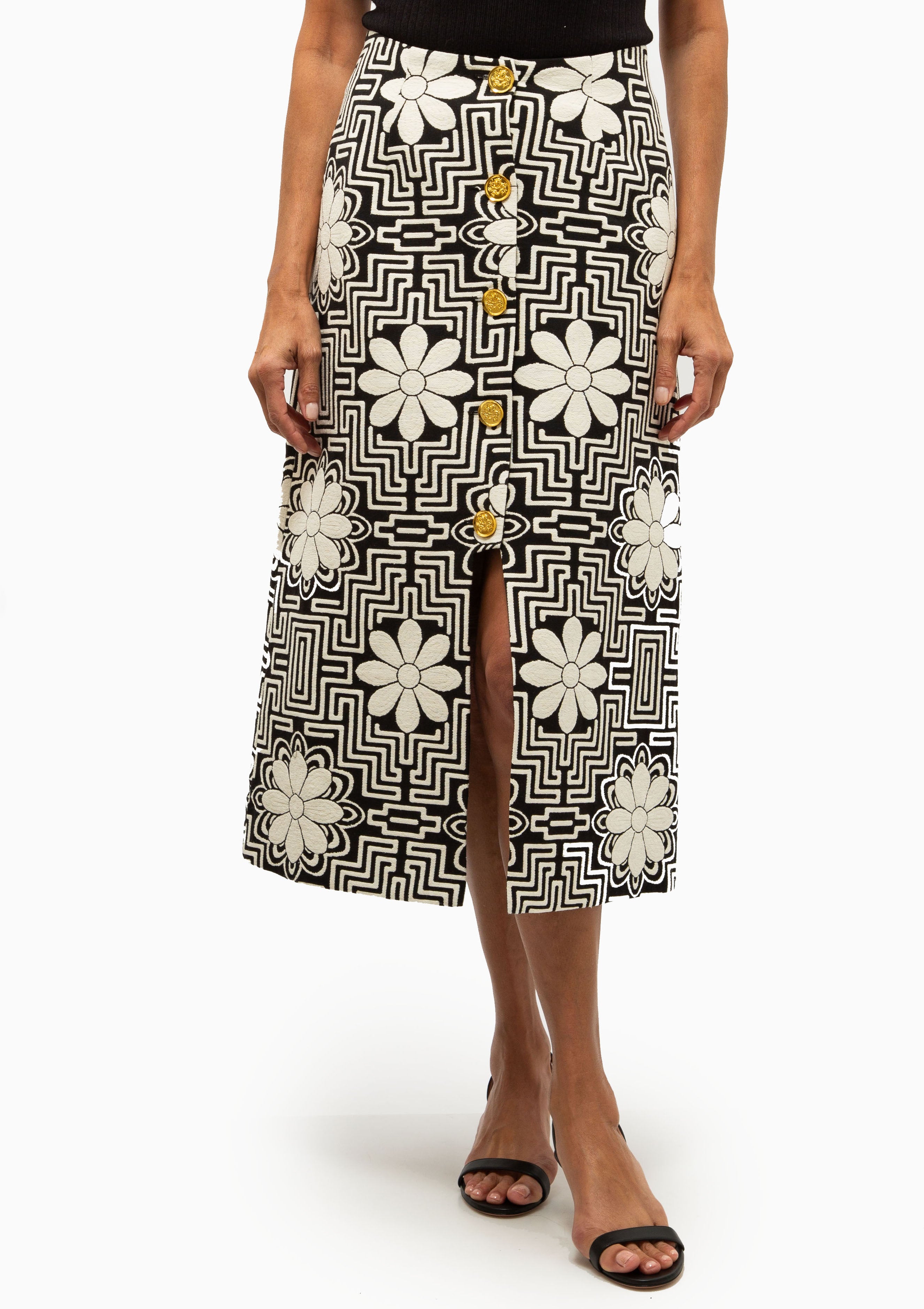 A-Line Midi Skirt | Black Graphic