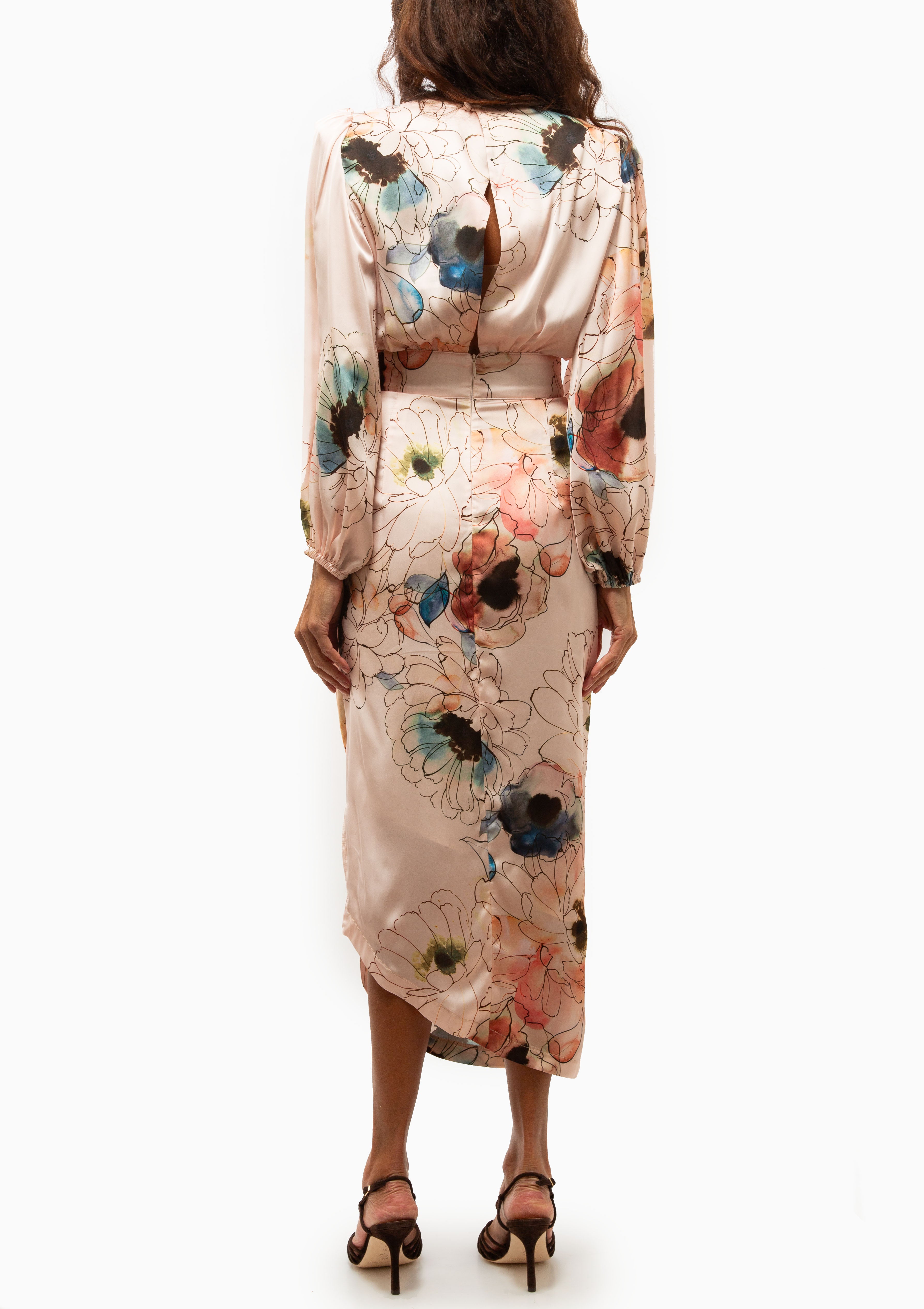 Asymmetrical Midi Dress | Blush Floral