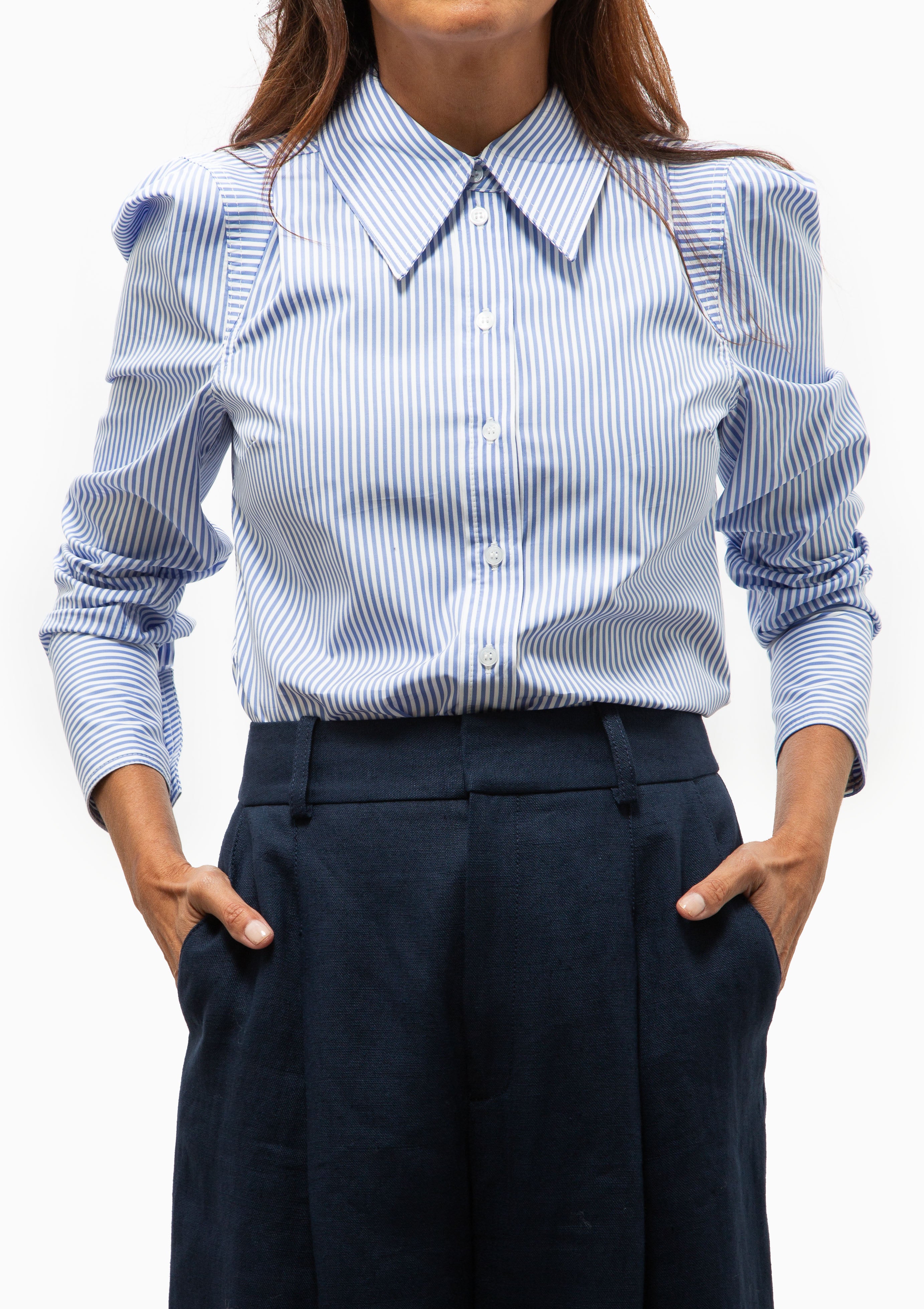 Box Pleat Shirt | Blue Oxford