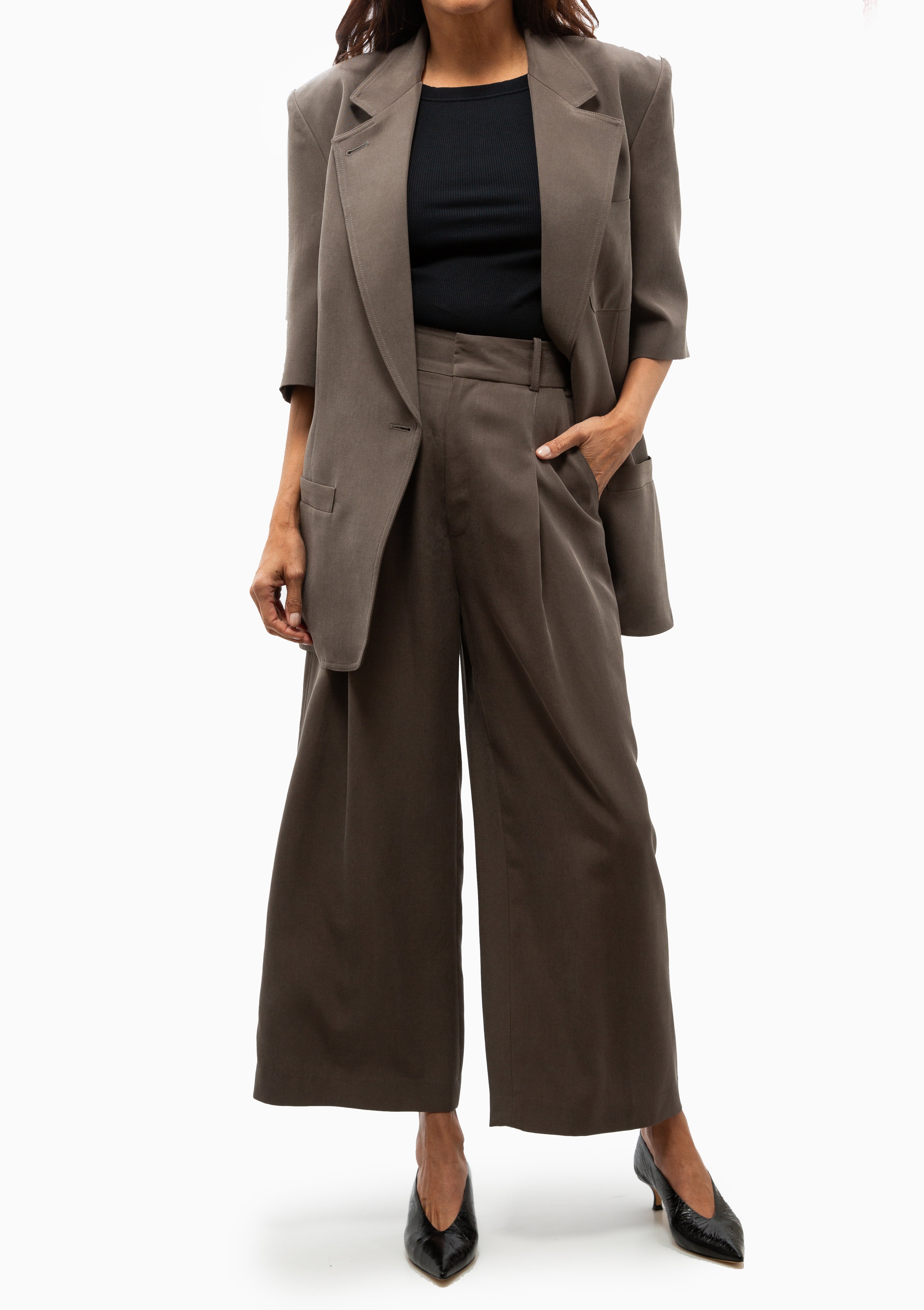 Cropped Pleated Trouser | Mink