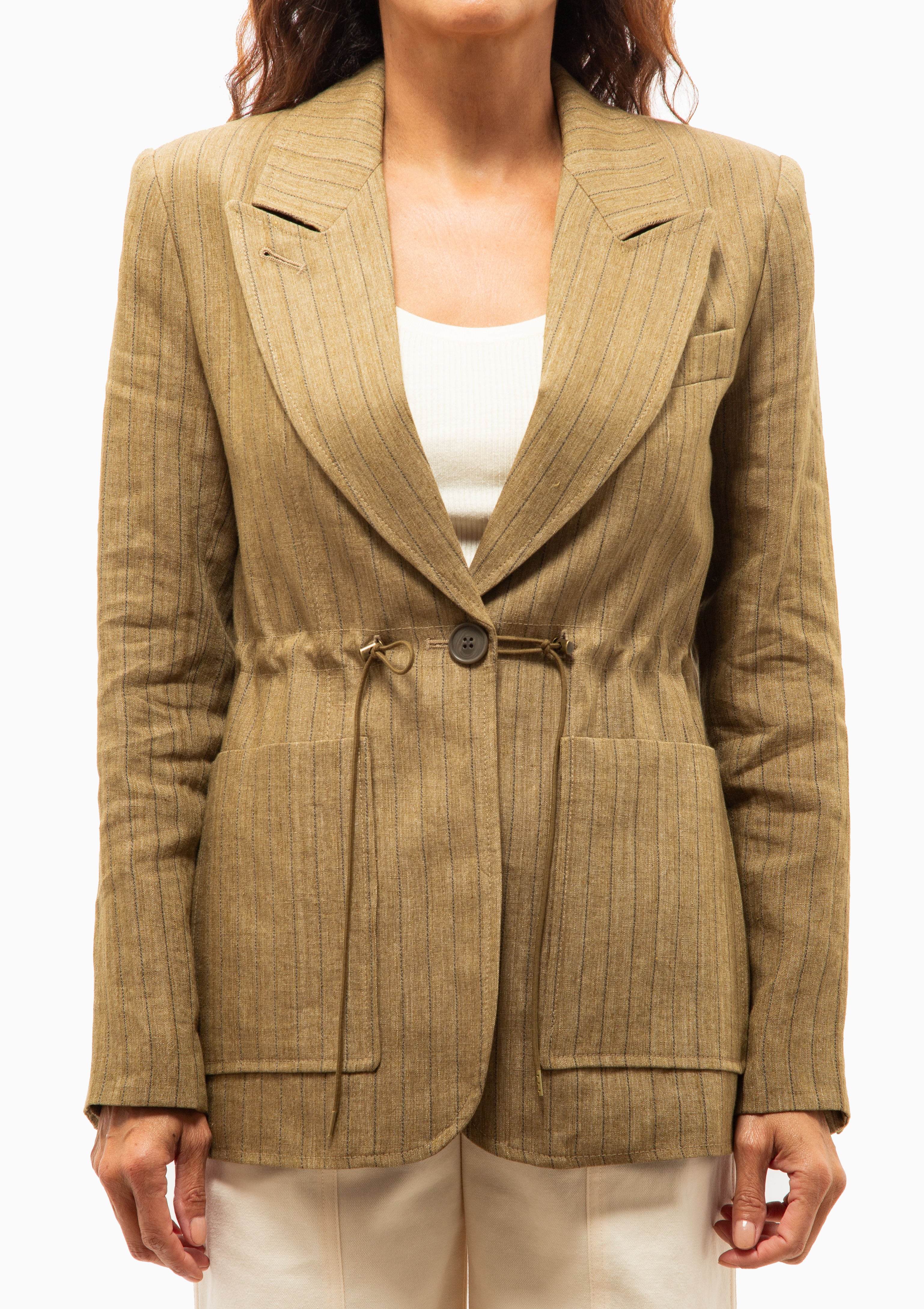 Drawcord Blazer | Teak Pinstripe