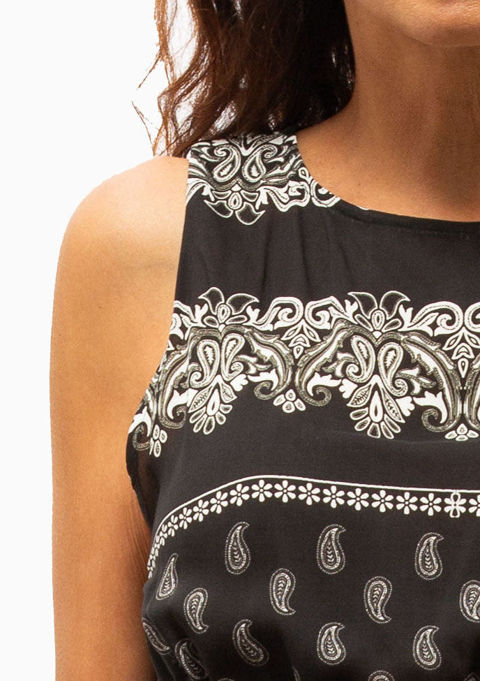 Drawstring Maxi Dress | Black Bandana