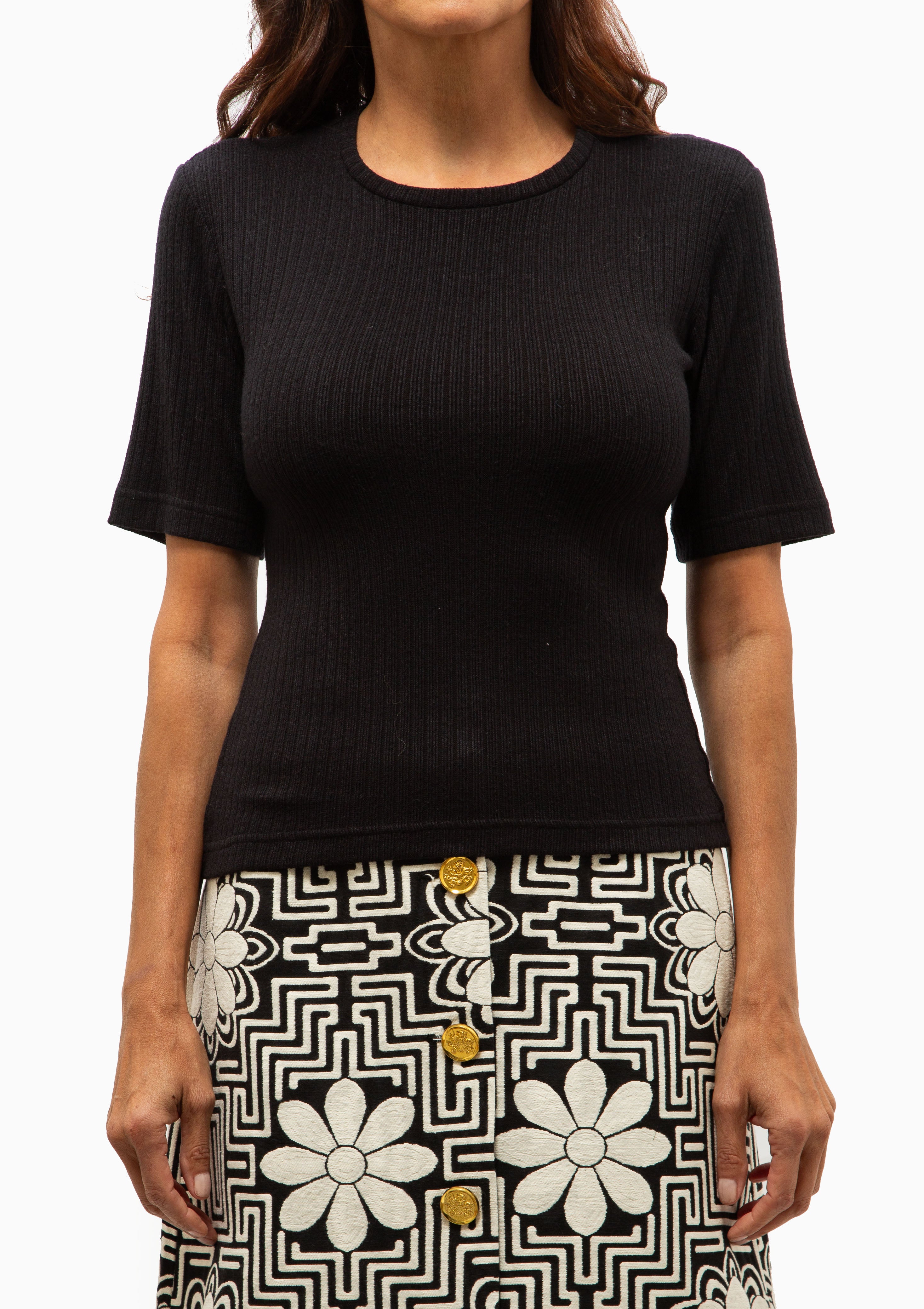 Elbow Sleeve Knit Crewneck | Black