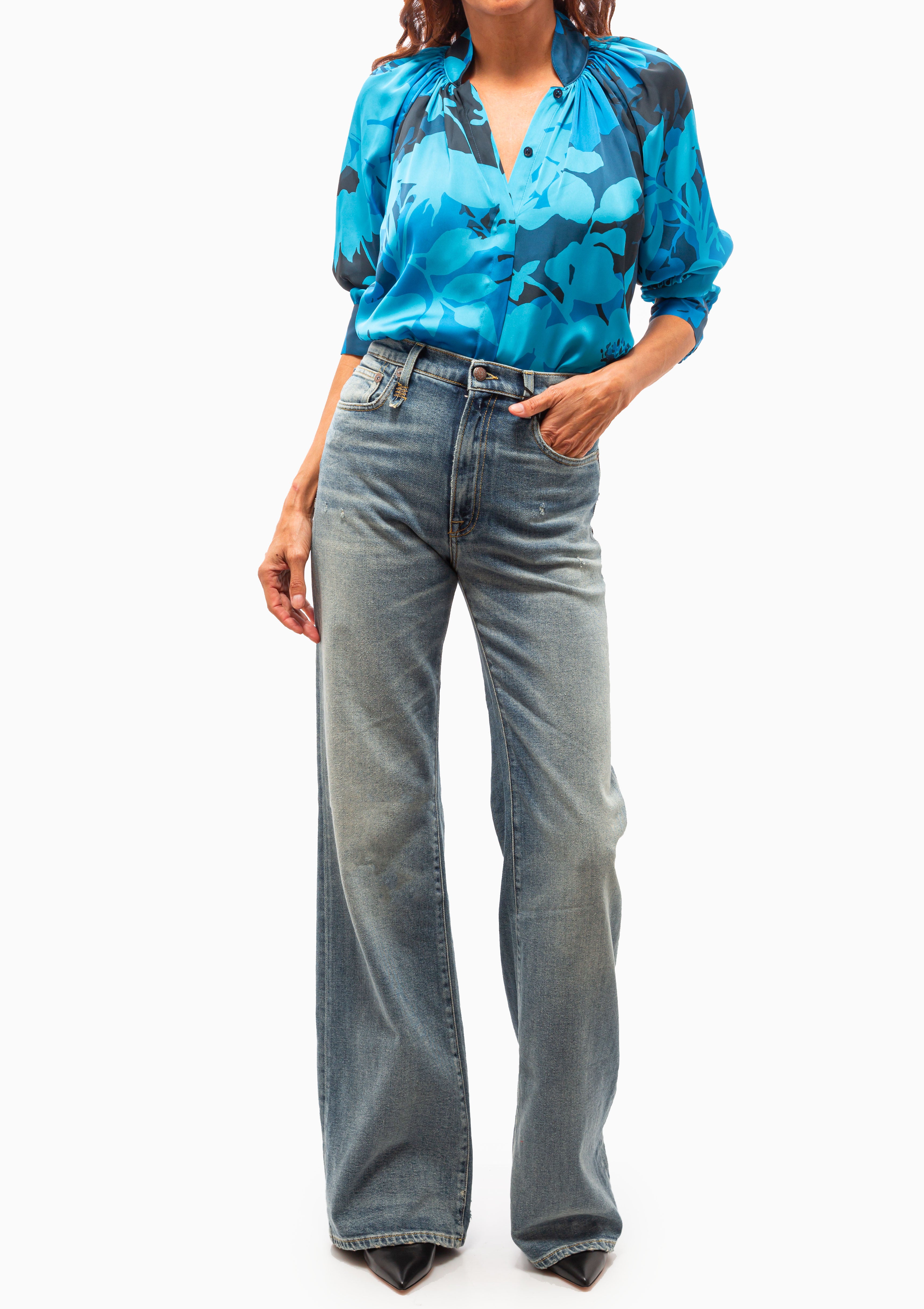 Gathered Blouse | Cobalt Floral
