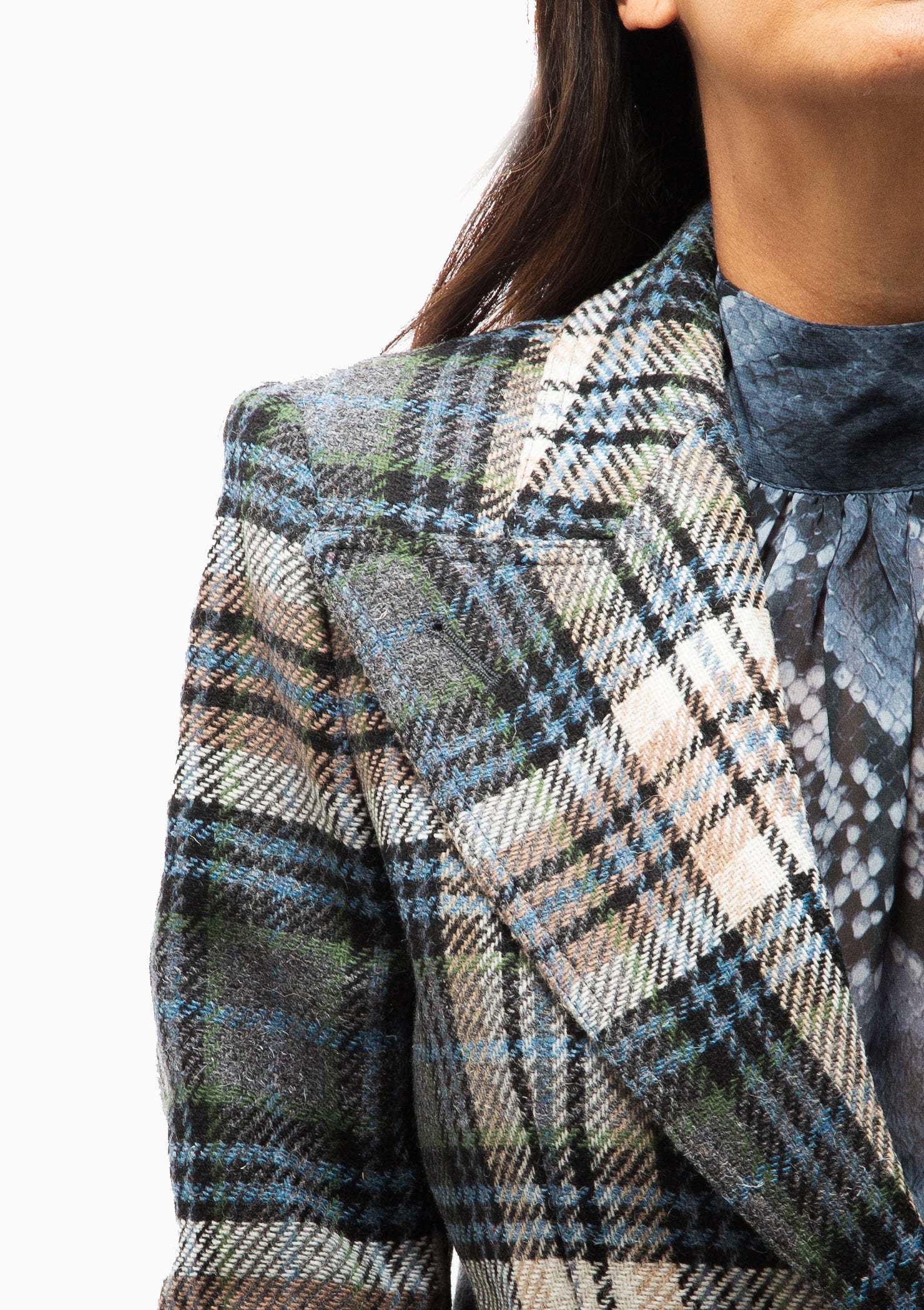 Rib Cuff Birkin Blazer | Multi Plaid With Black