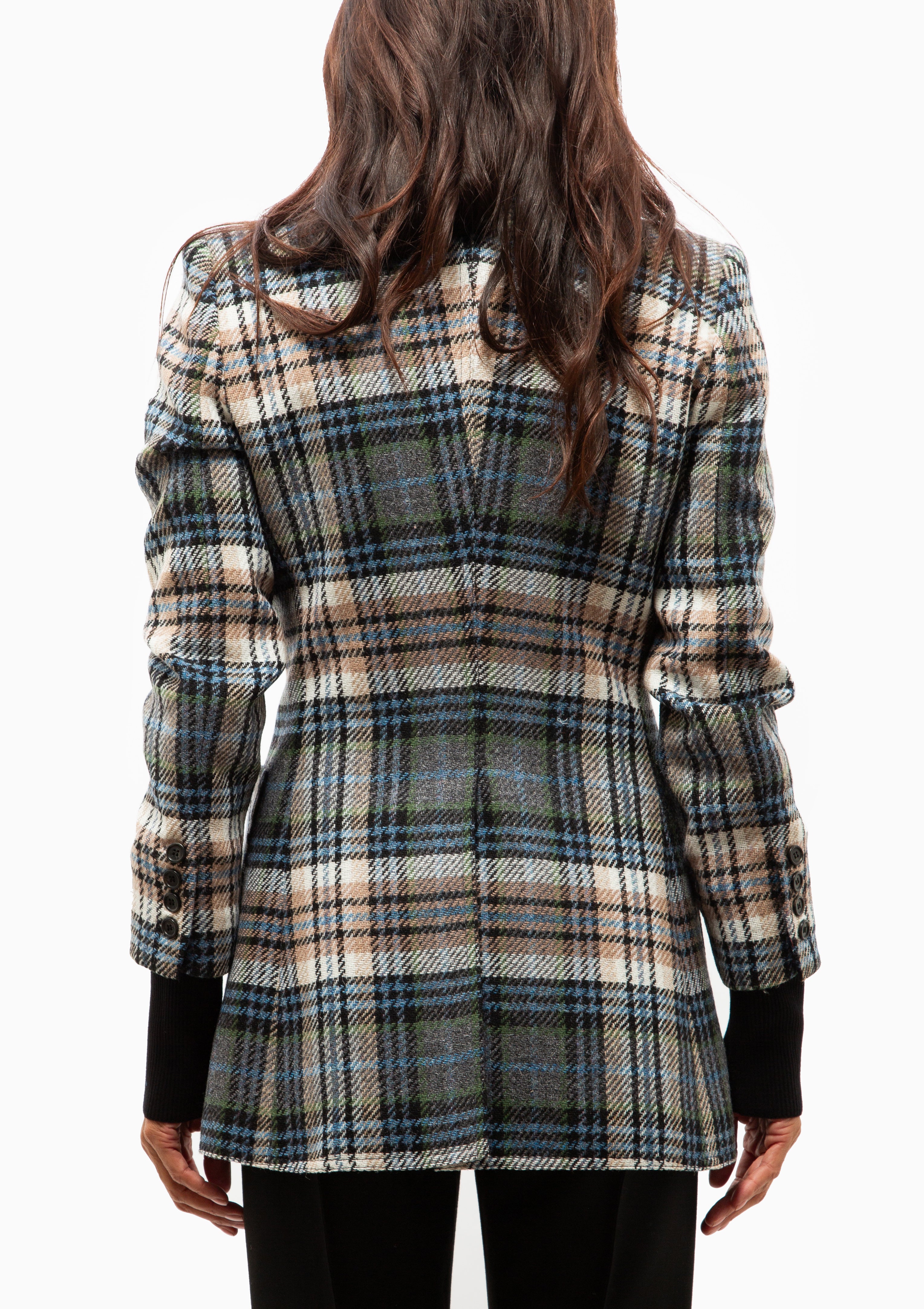 Rib Cuff Birkin Blazer | Multi Plaid With Black