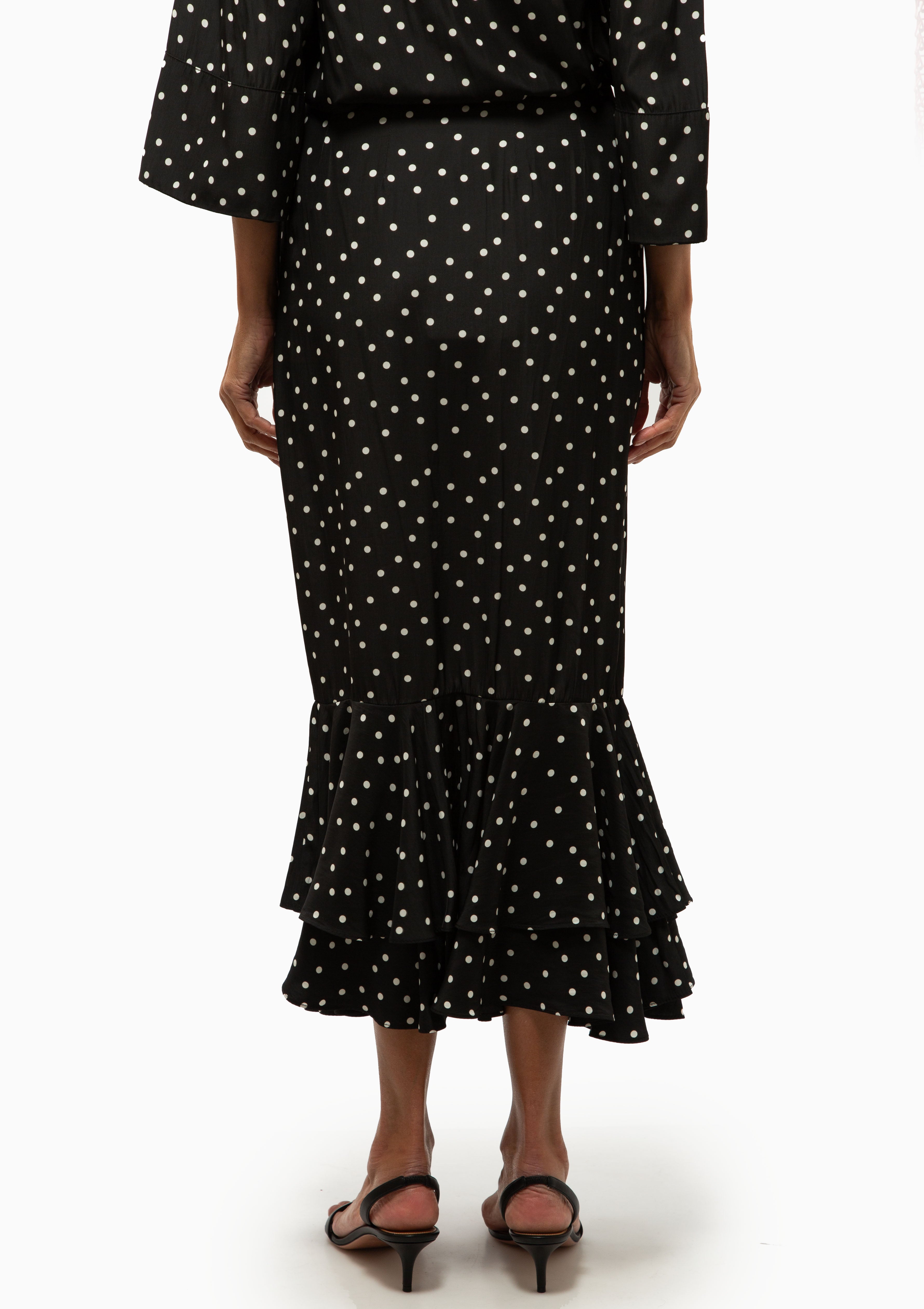 Tiered Midi Skirt | Black Polka Dot