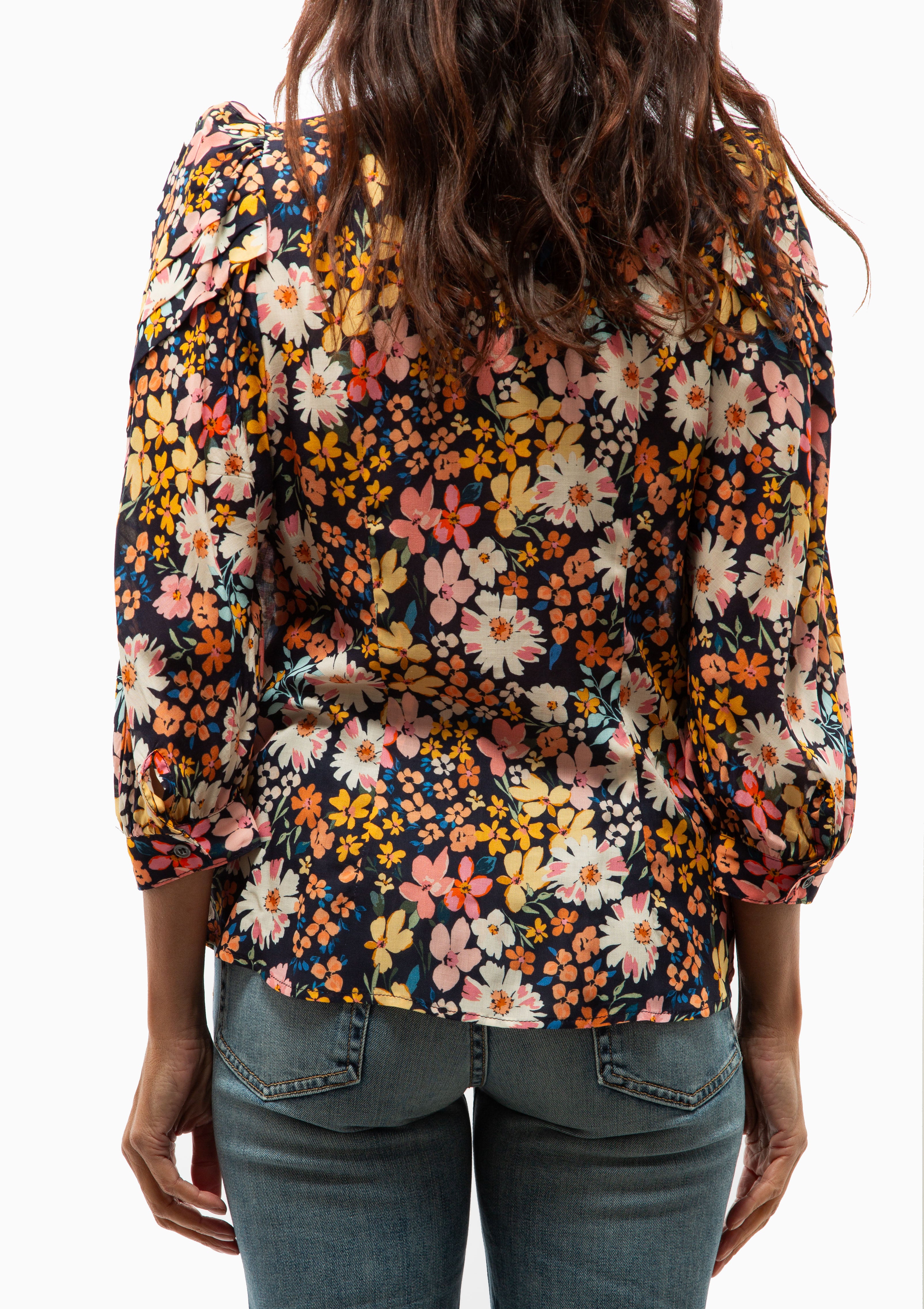 V-Neck Frontier Blouse | Navy Multi