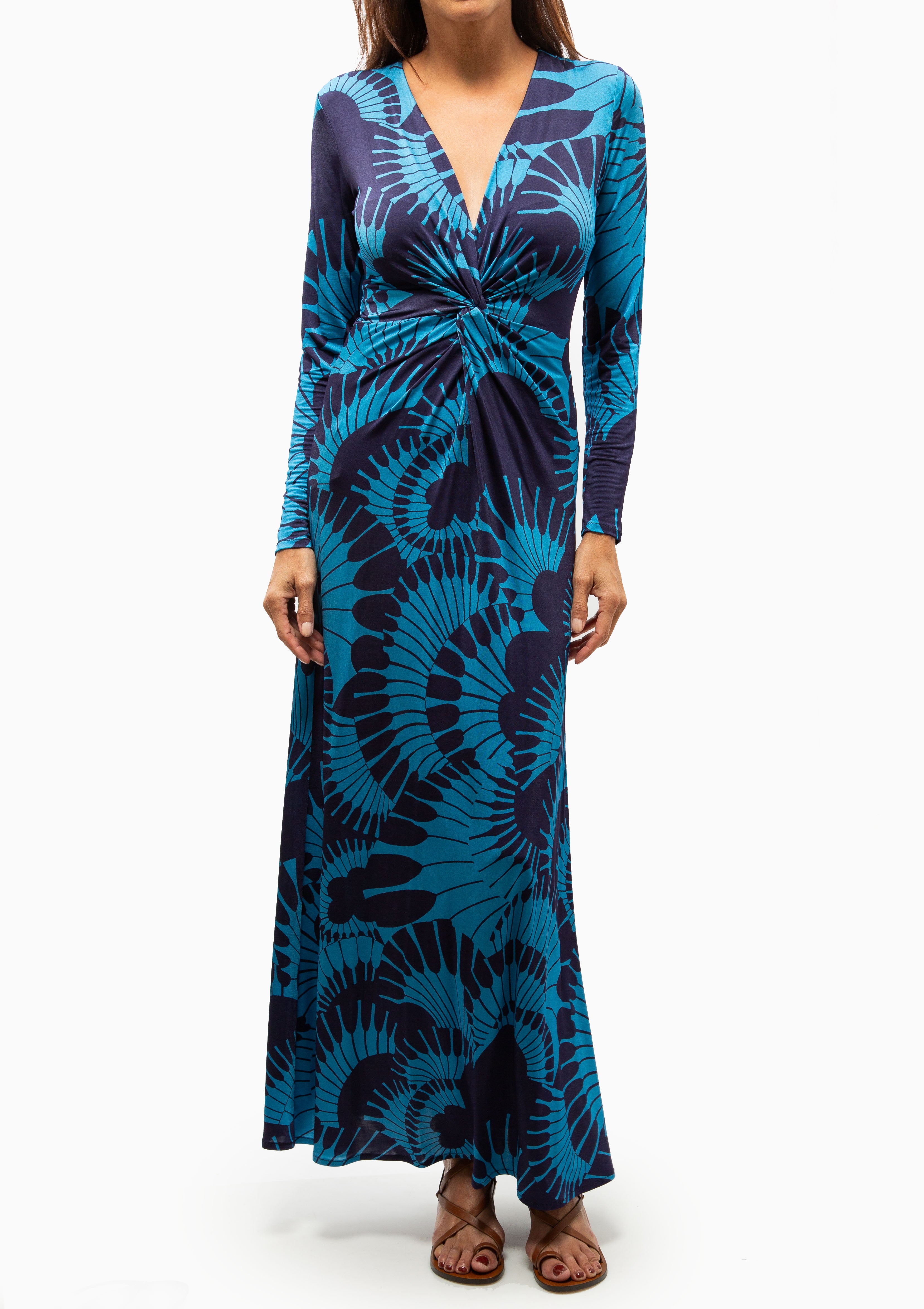 Waist Knot Dress | Navy Graphic