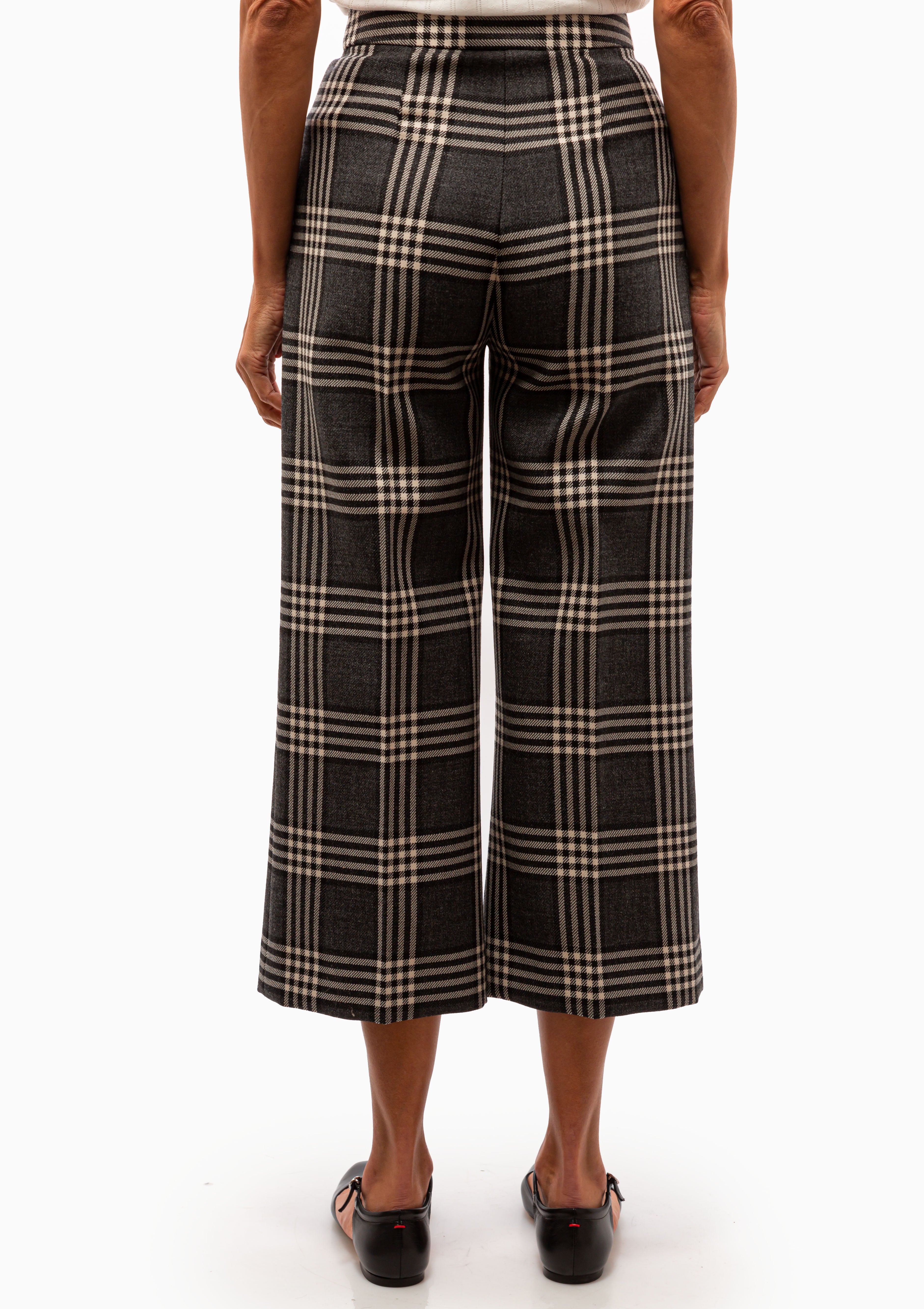 Wide Leg Culotte | Charcoal Plaid