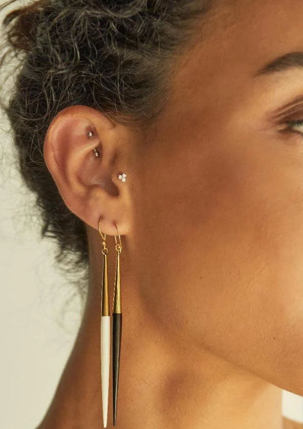 Capped Quill Dangle Earrings | Gold/White