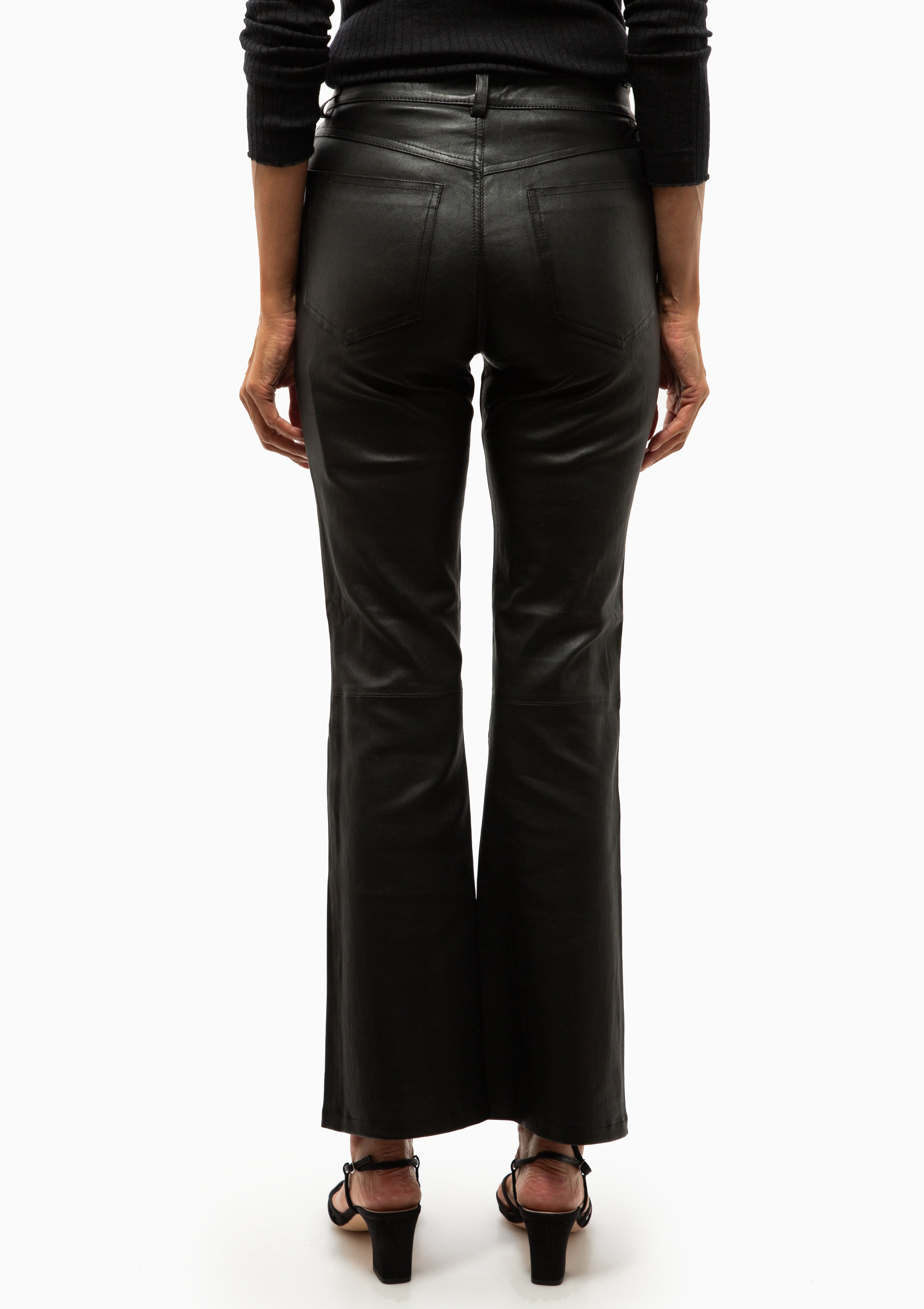 Leather 5 Pocket Ankle Flare | Black