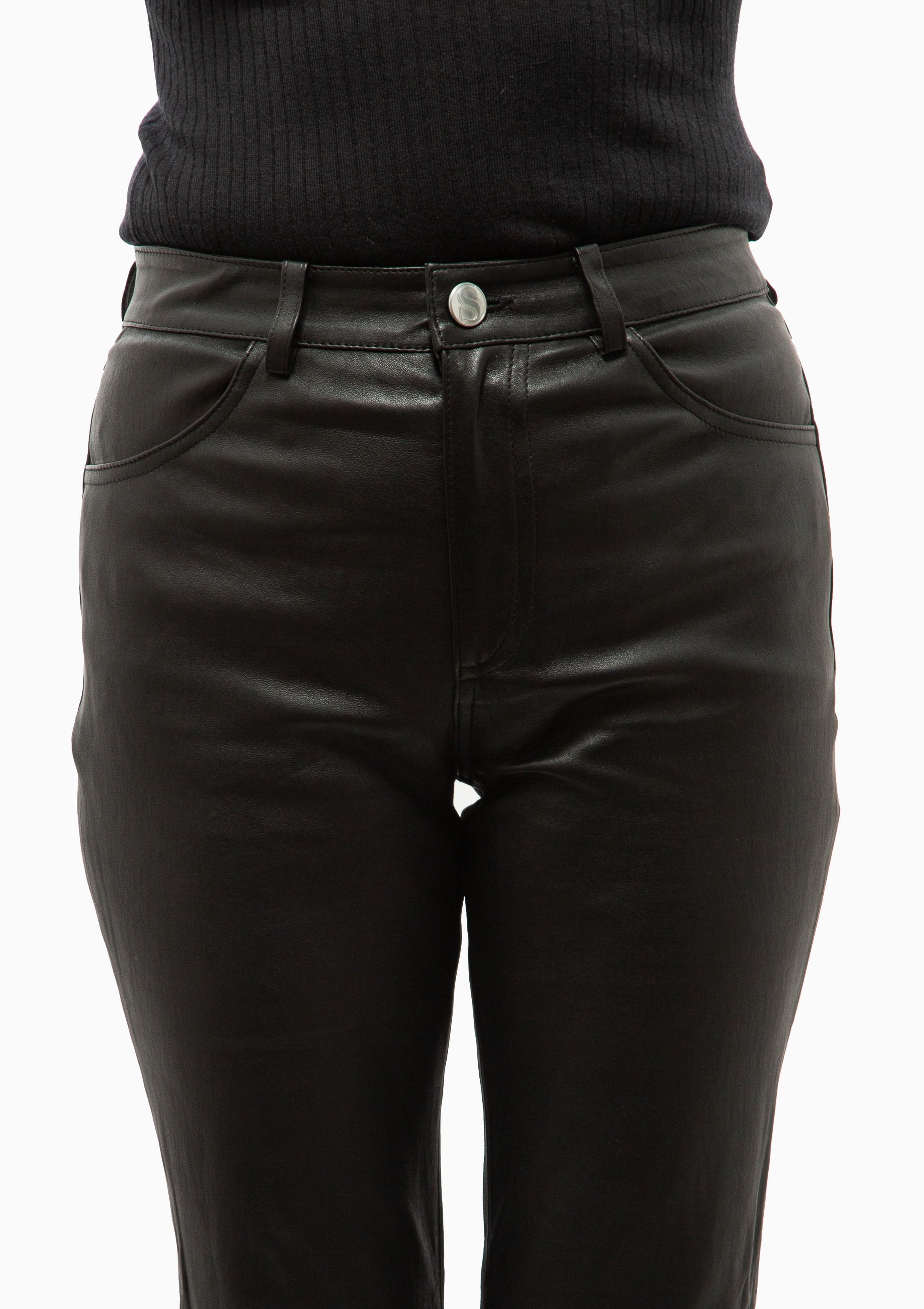 Leather 5 Pocket Ankle Flare | Black
