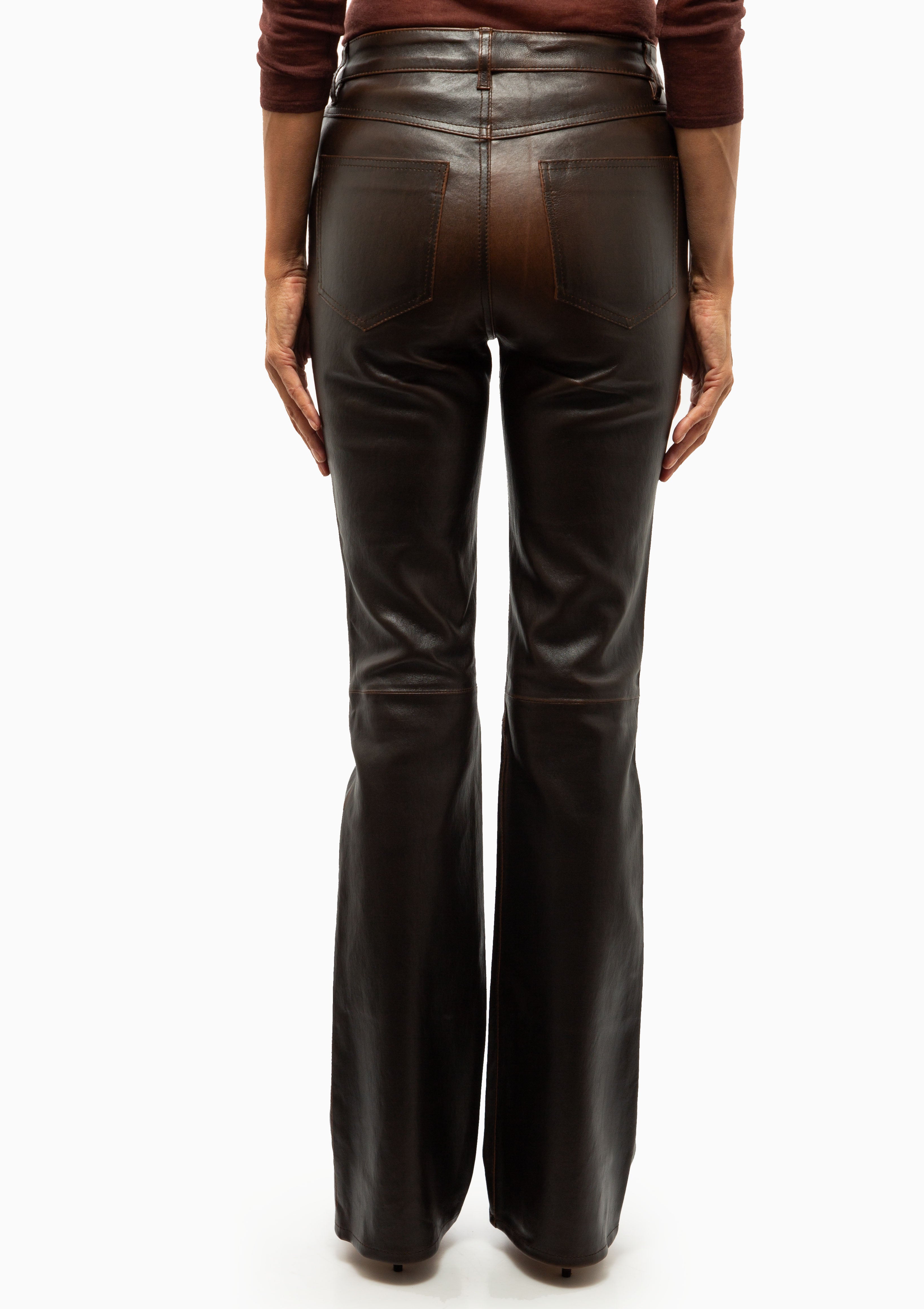 Leather 5 Pocket Micro Flare | Burnt Umber