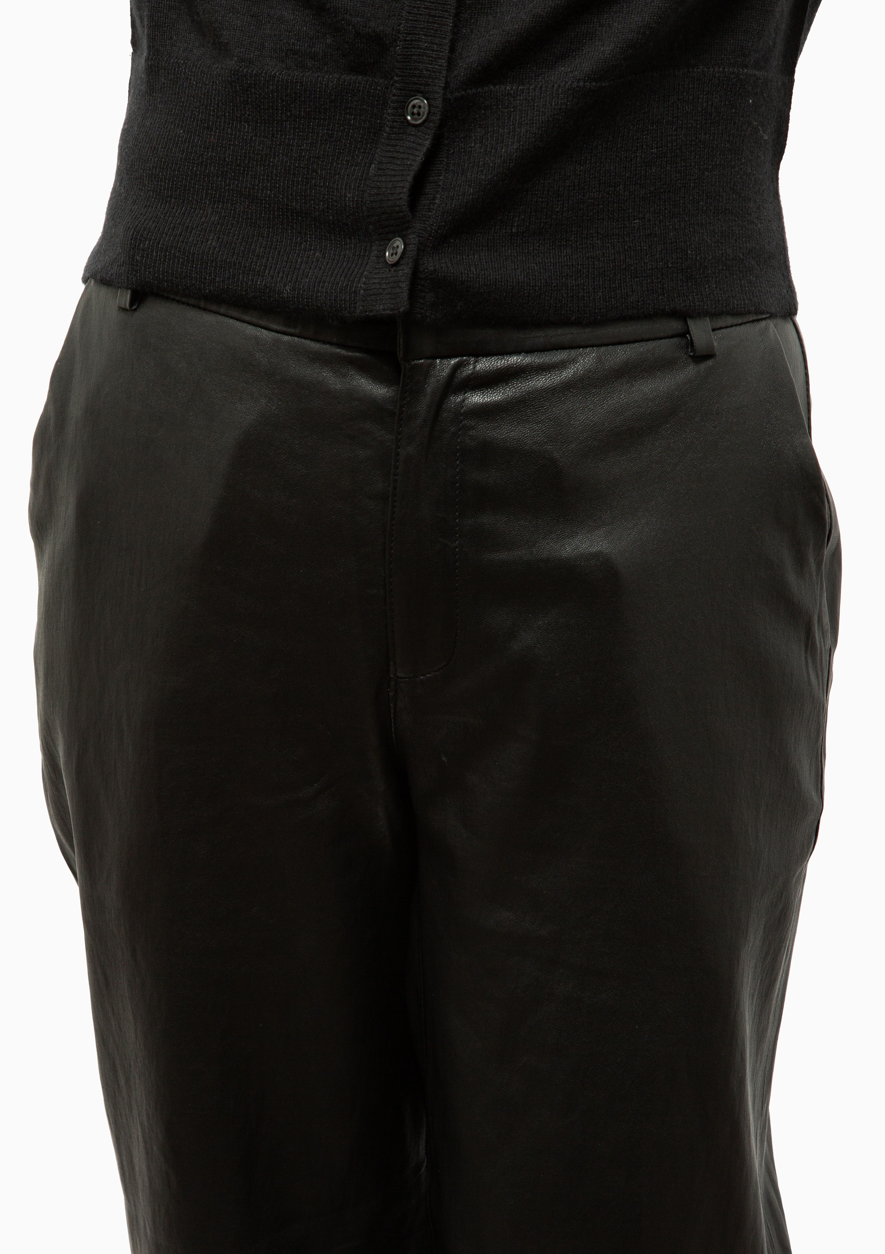Leather Cropped Baggy Pants | Black