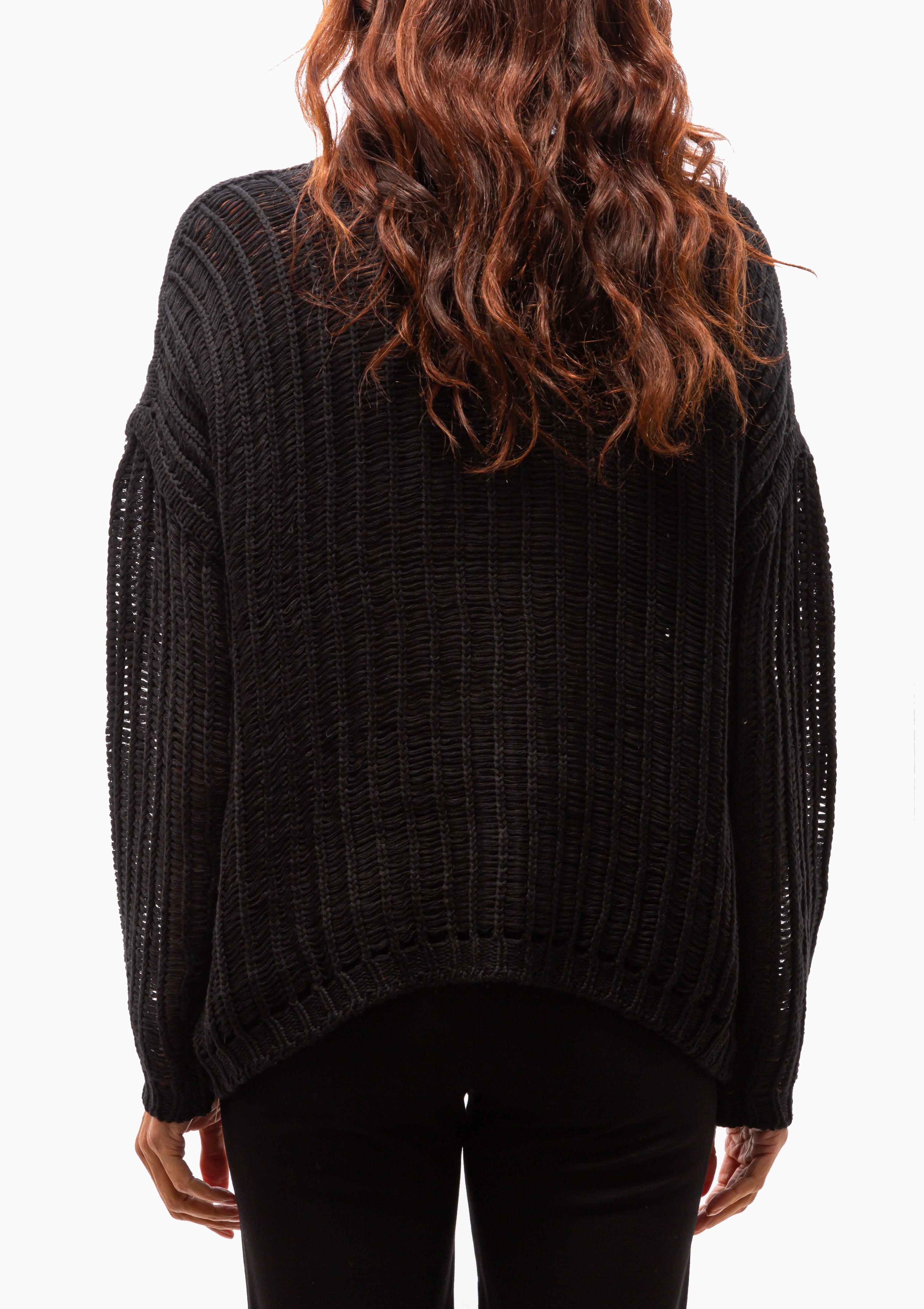 Gardener Open Knit Cardigan | Black