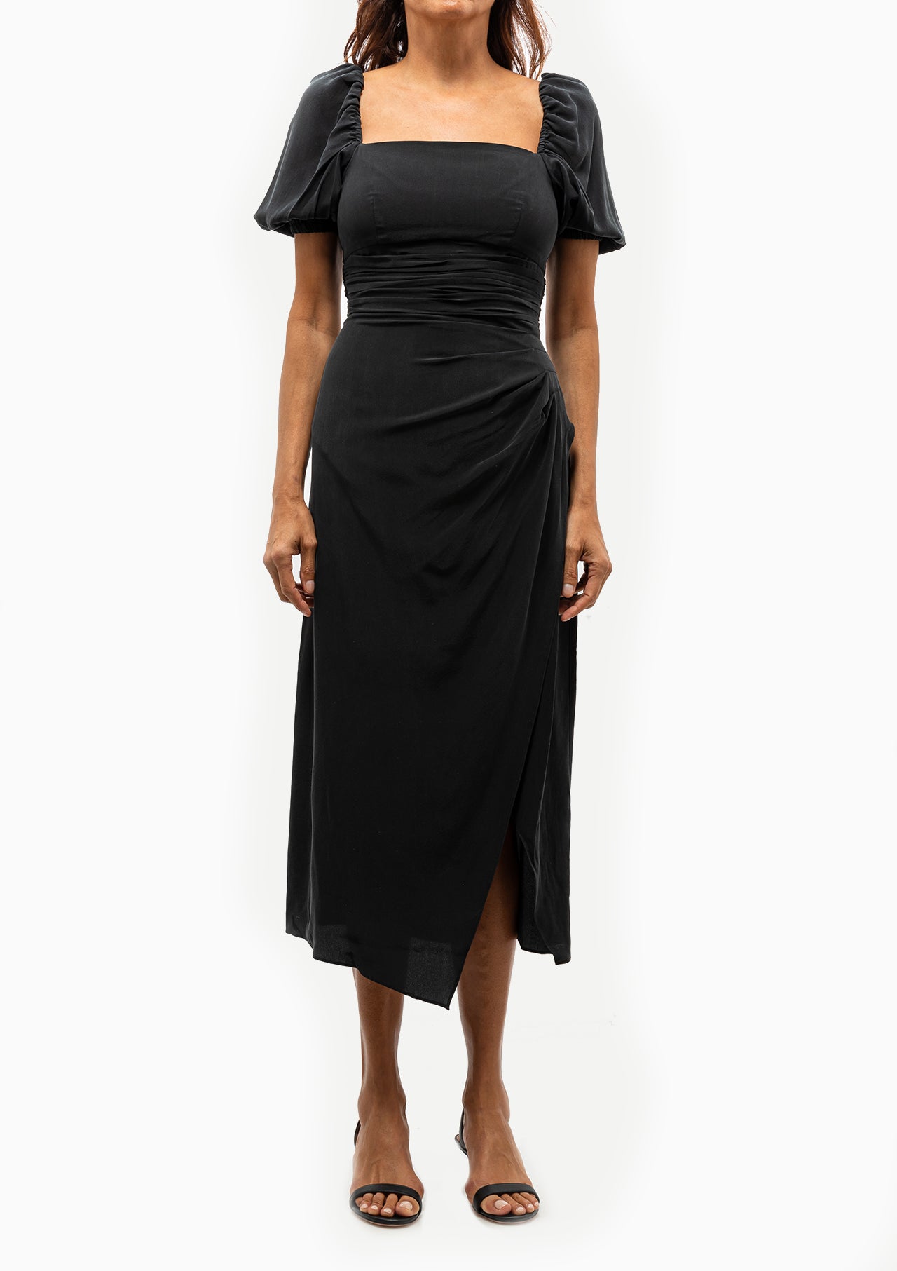 Siya Silk Puff Sleeve Dress | Black