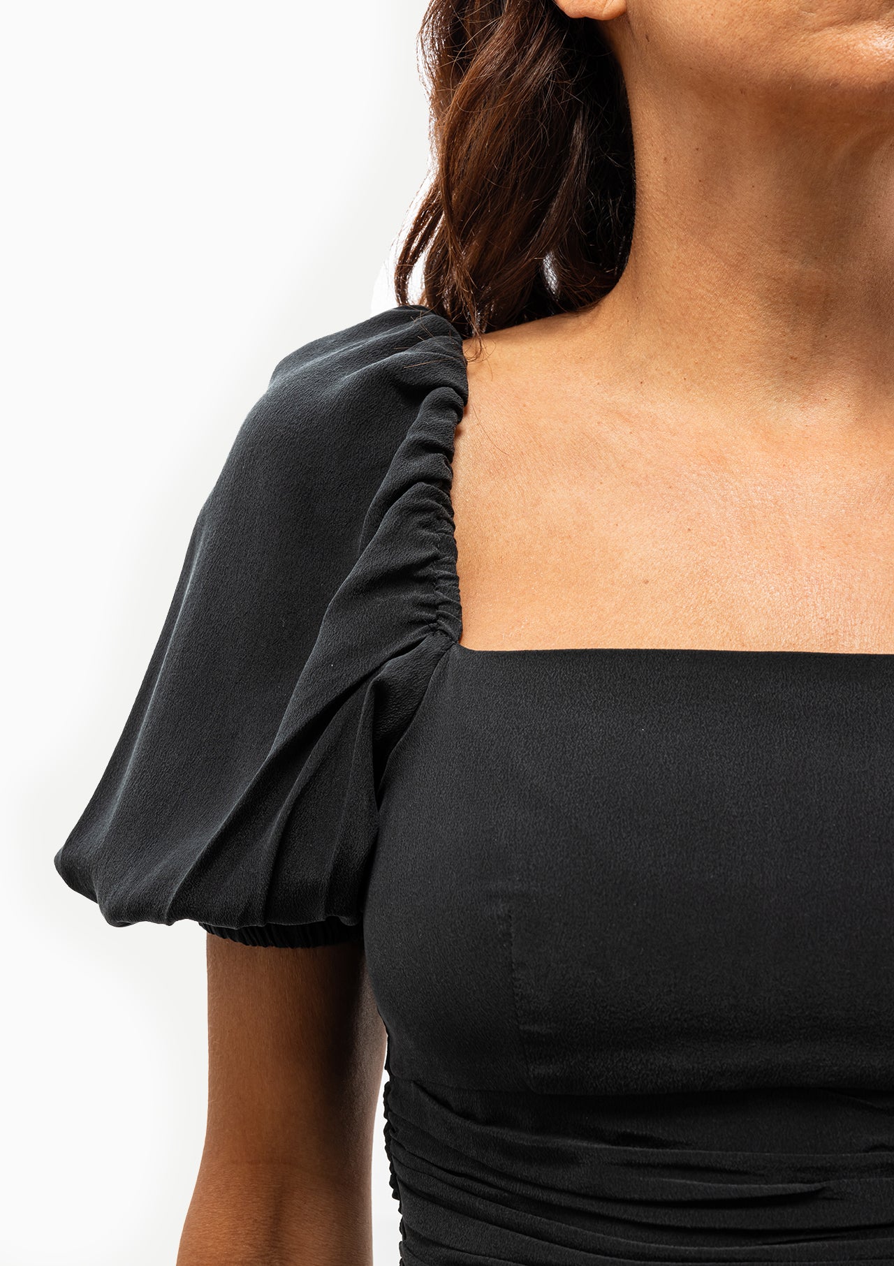 Siya Silk Puff Sleeve Dress | Black