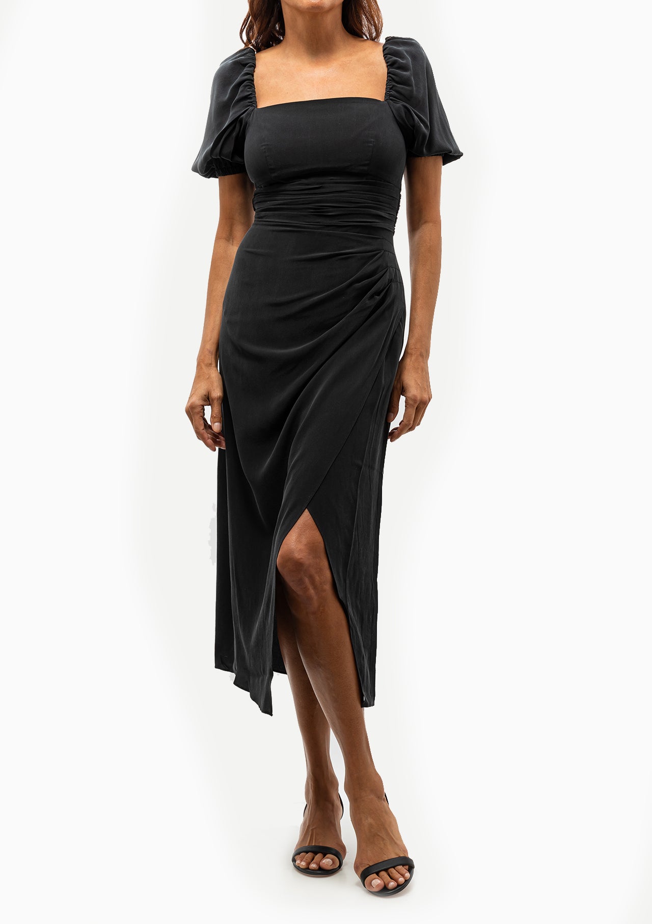 Siya Silk Puff Sleeve Dress | Black Siya Silk Puff Sleeve Dress | Black