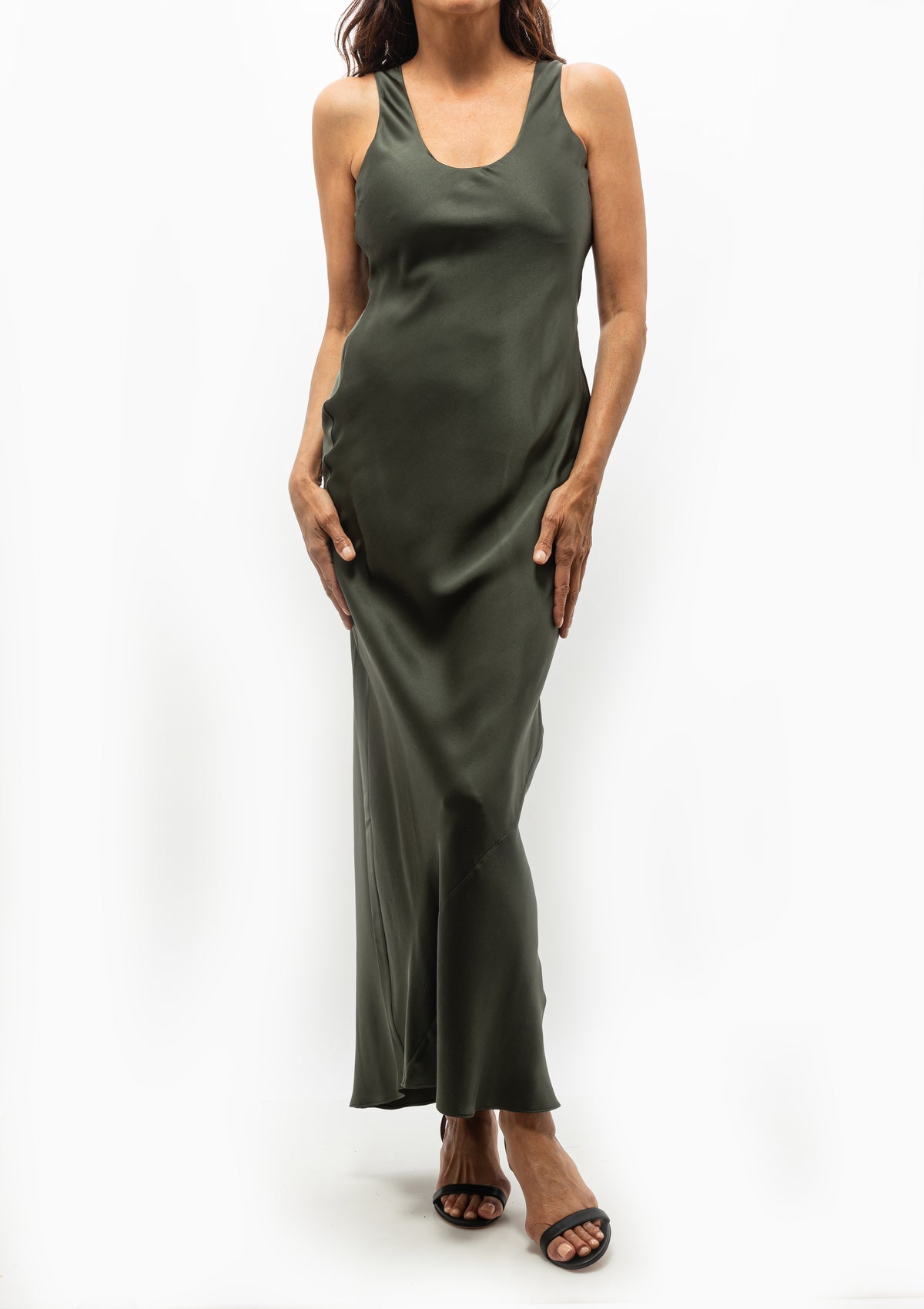 anine bing green dress Camille in Dark Olive Made