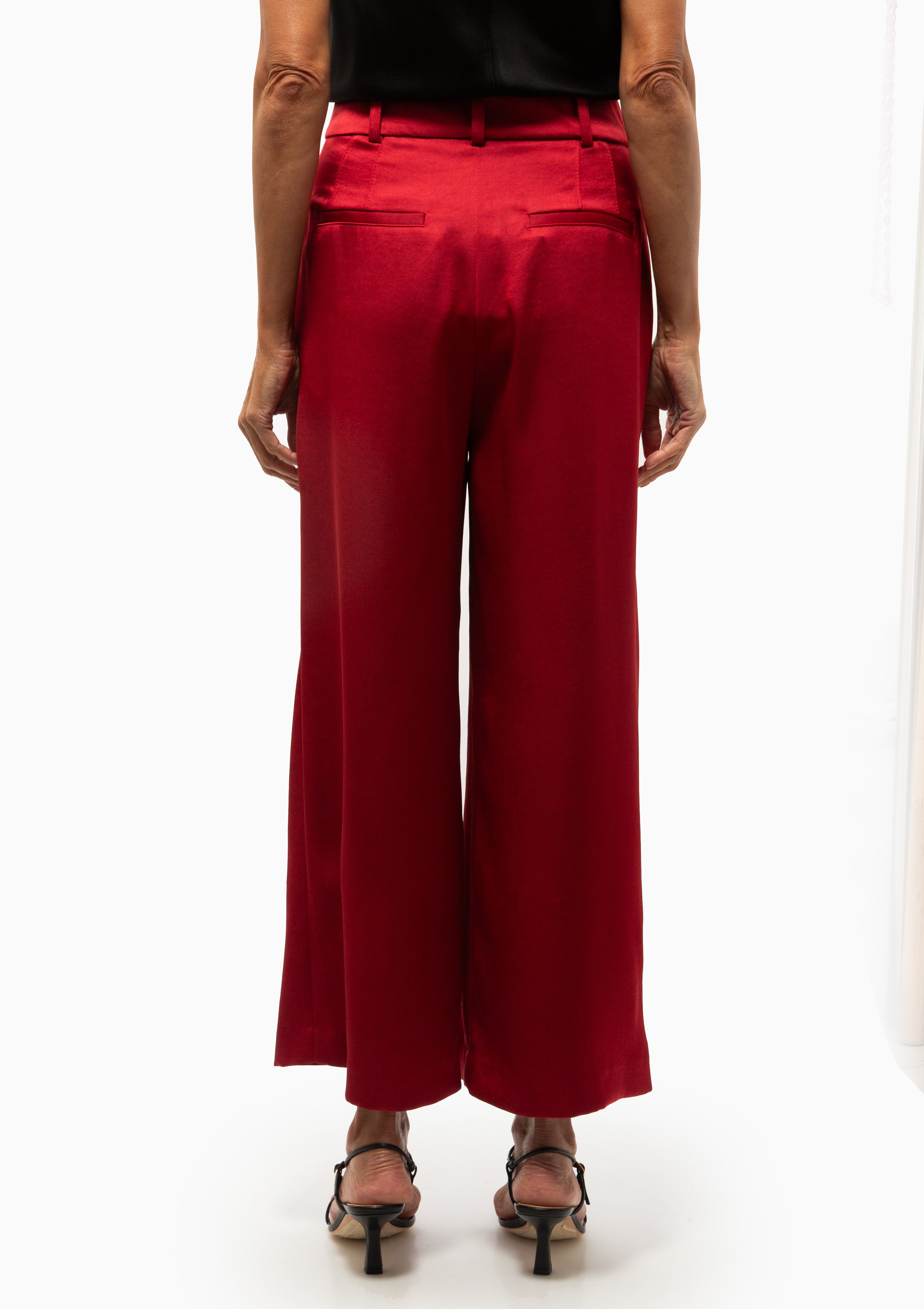 Cropped Pleated Trouser | Crimson