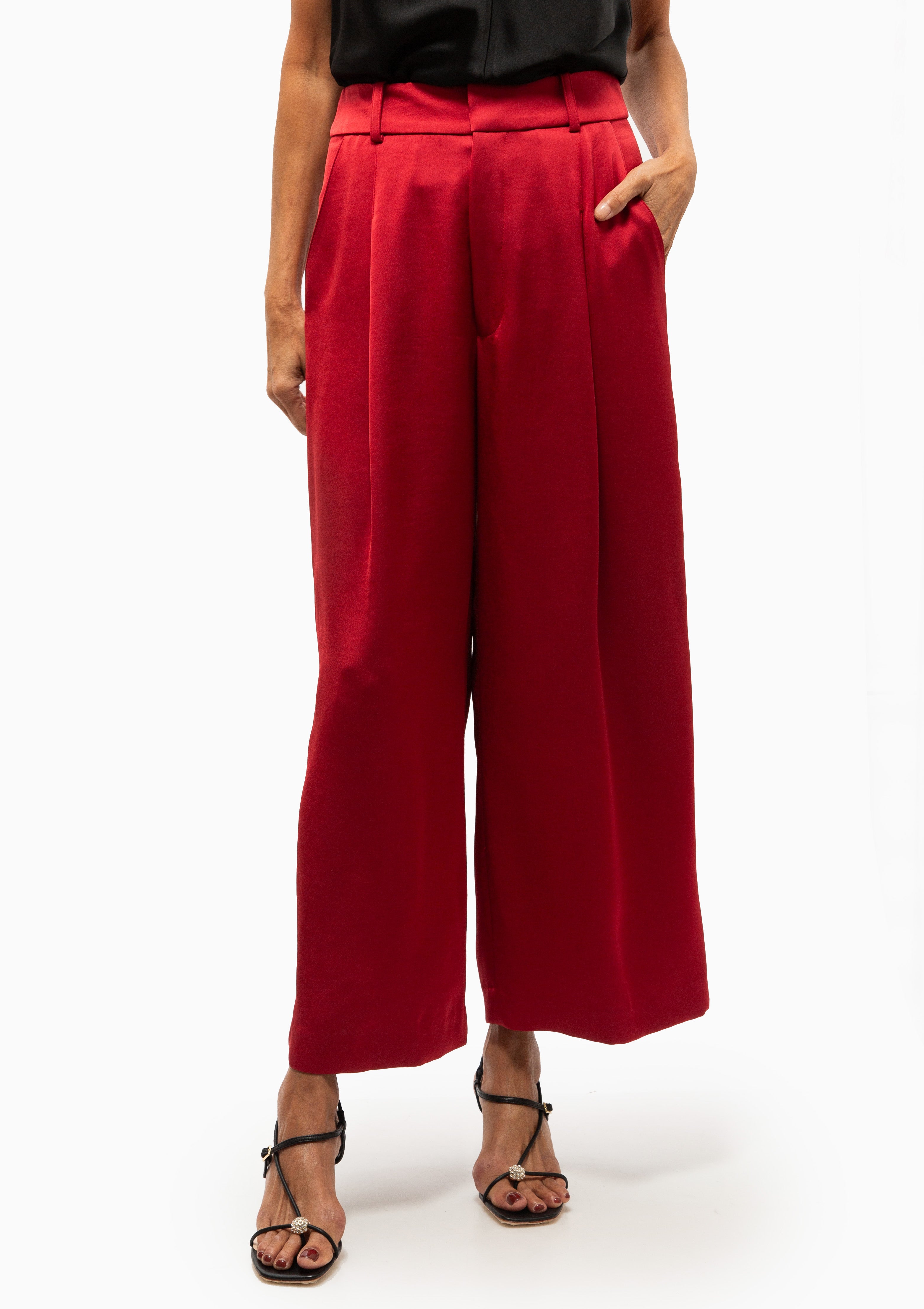 Cropped Pleated Trouser | Crimson