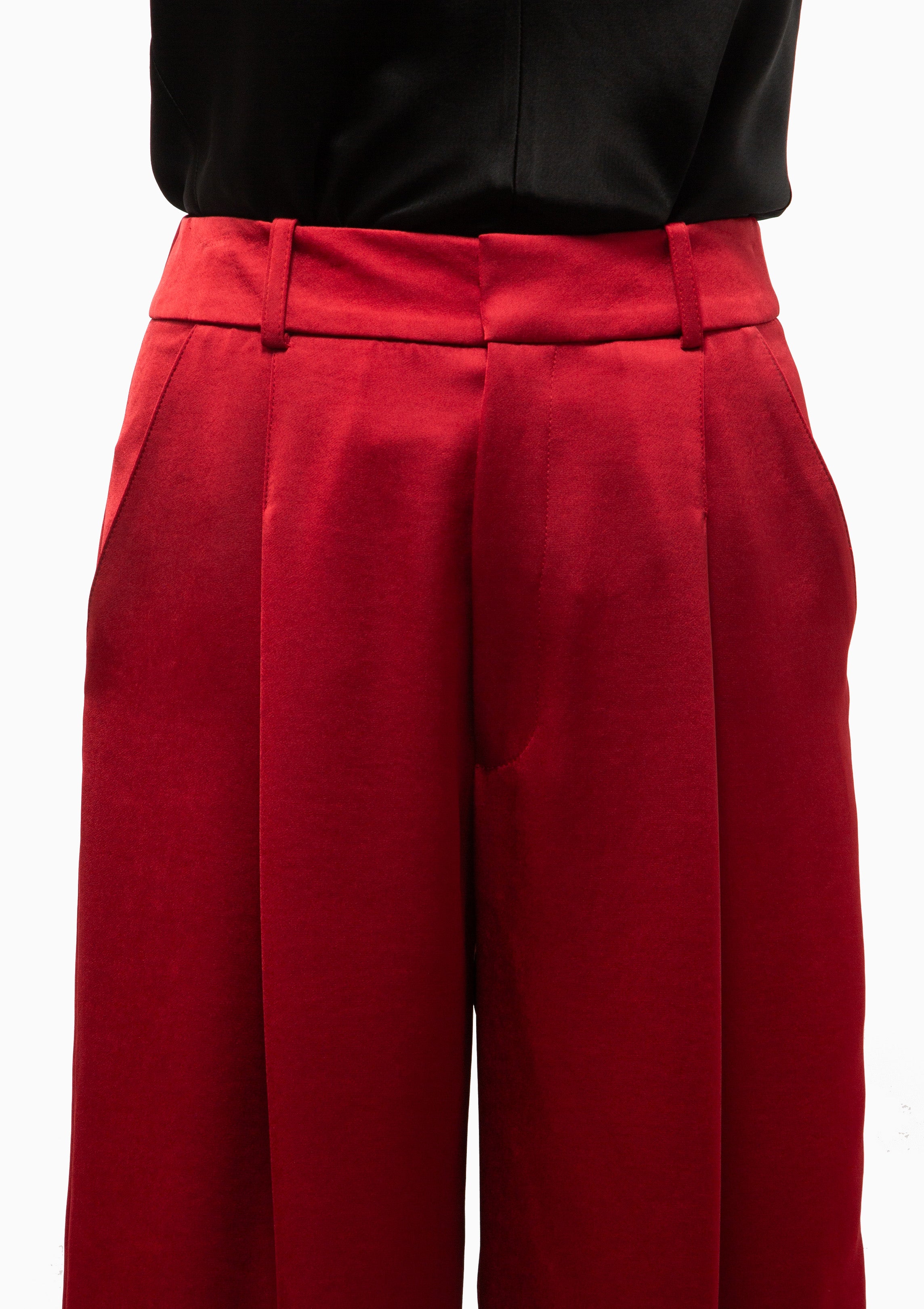 Cropped Pleated Trouser | Crimson